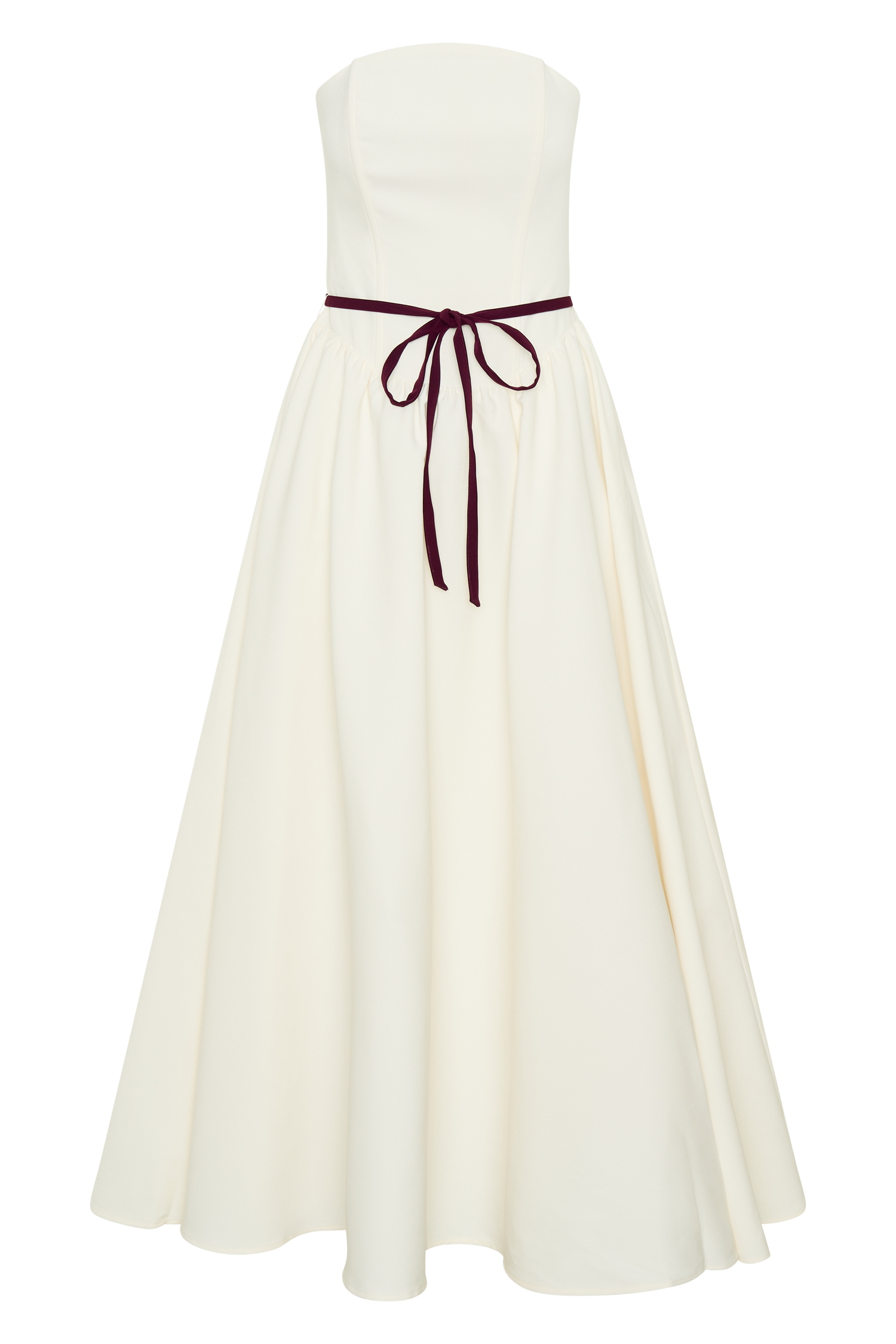 Strapless Midi Dress with Waist Belt | Penny Ivory & Burgundy