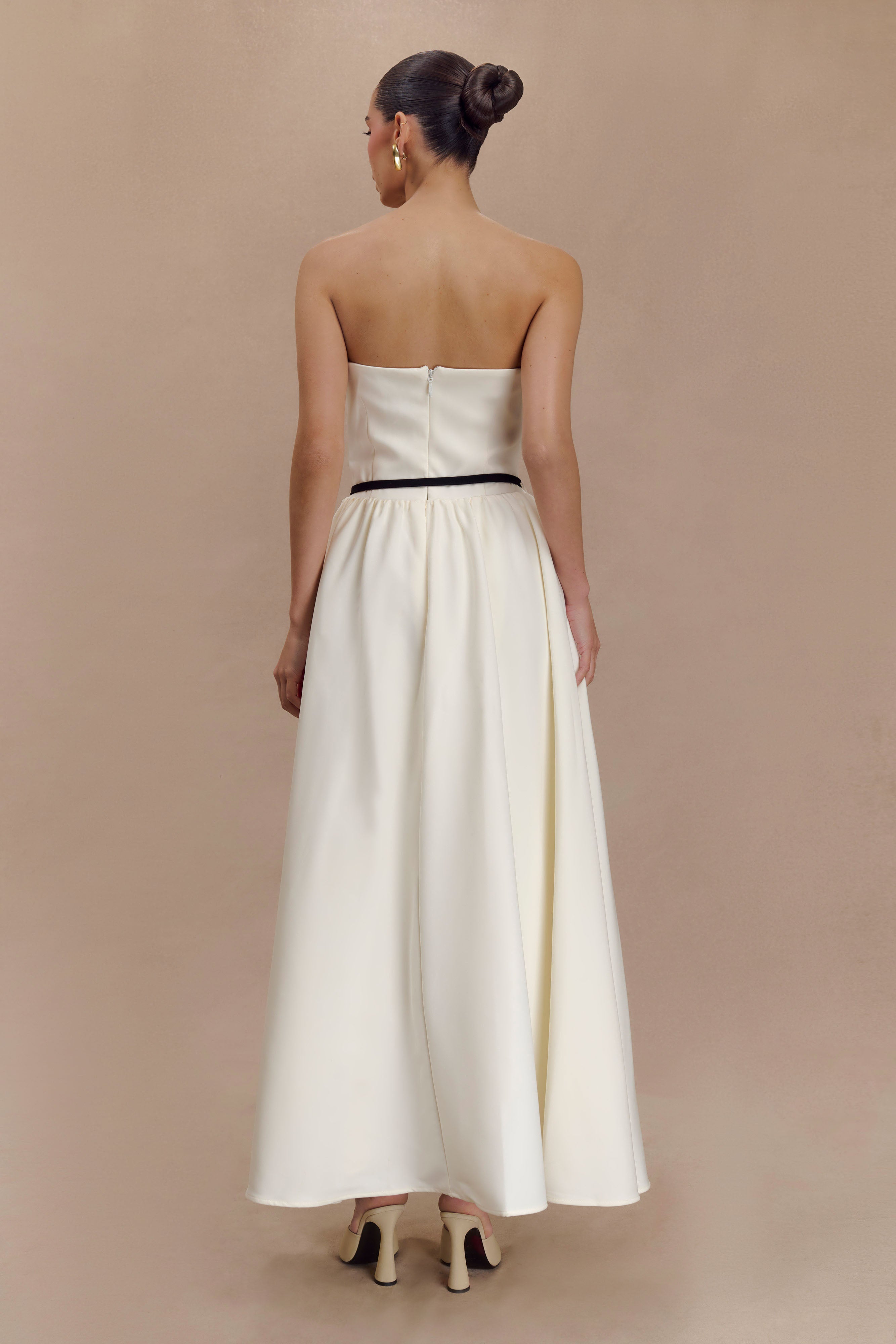 Strapless Midi Dress with Waist Belt | Penny Ivory & Burgundy