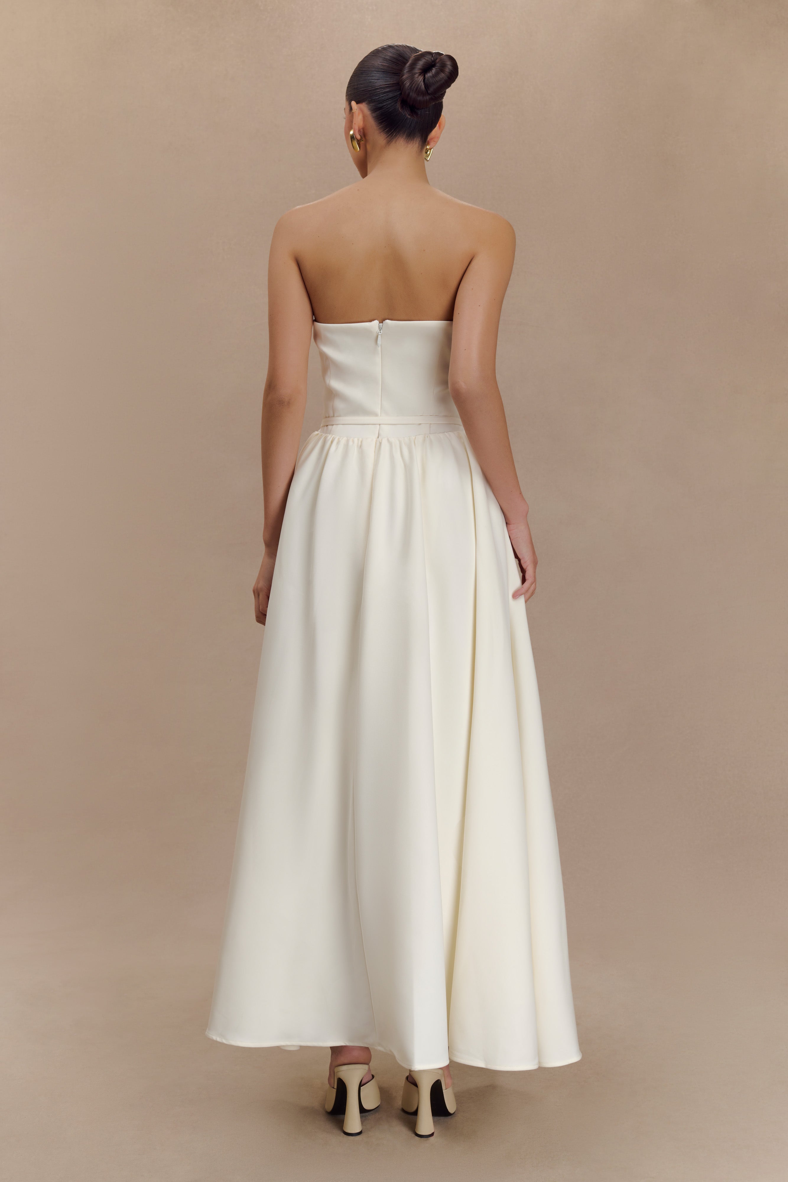 Strapless Midi Dress with Waist Belt | Penny Ivory & Burgundy