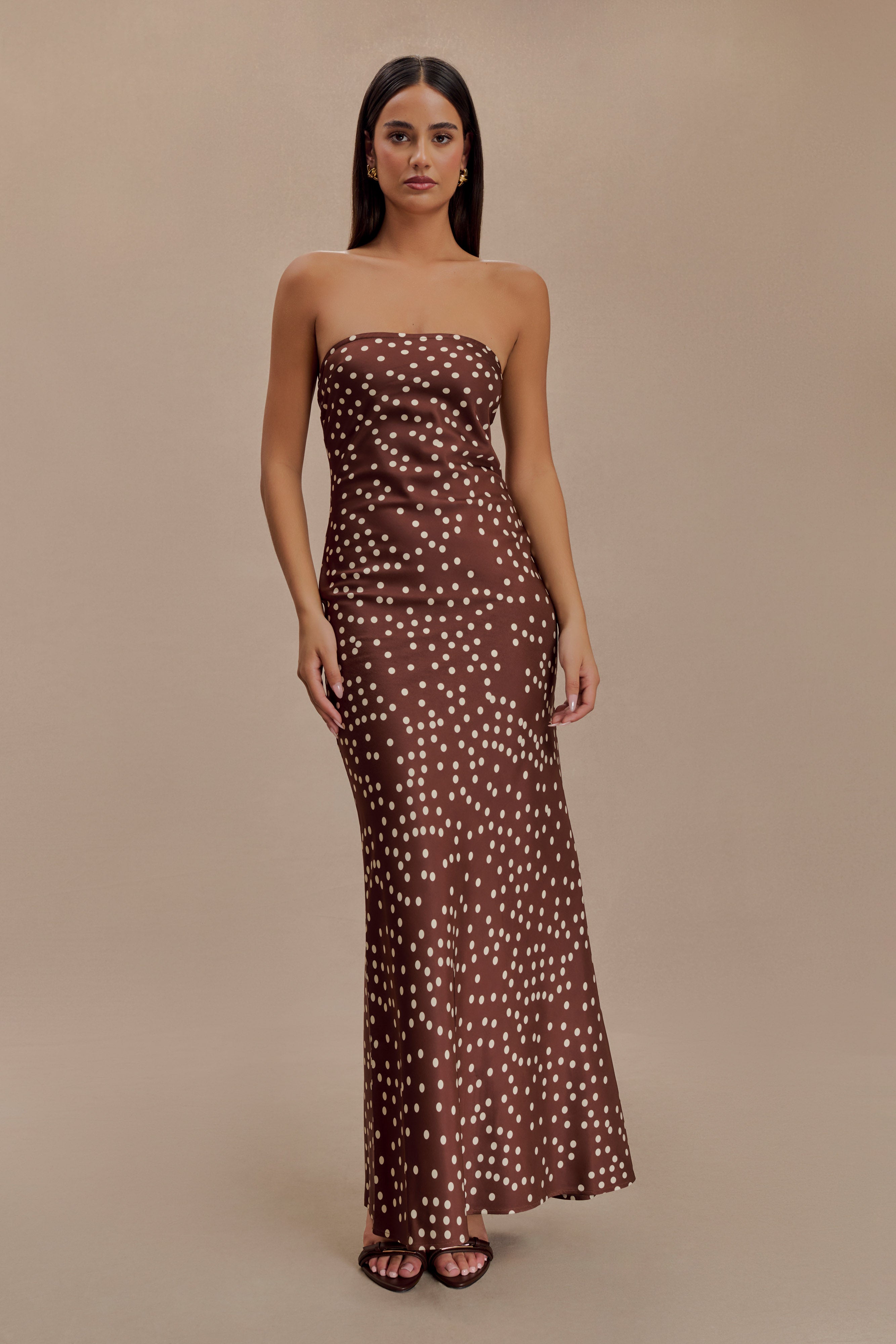 Strapless Satin Maxi Dress with Fishtail Hem | Claudette