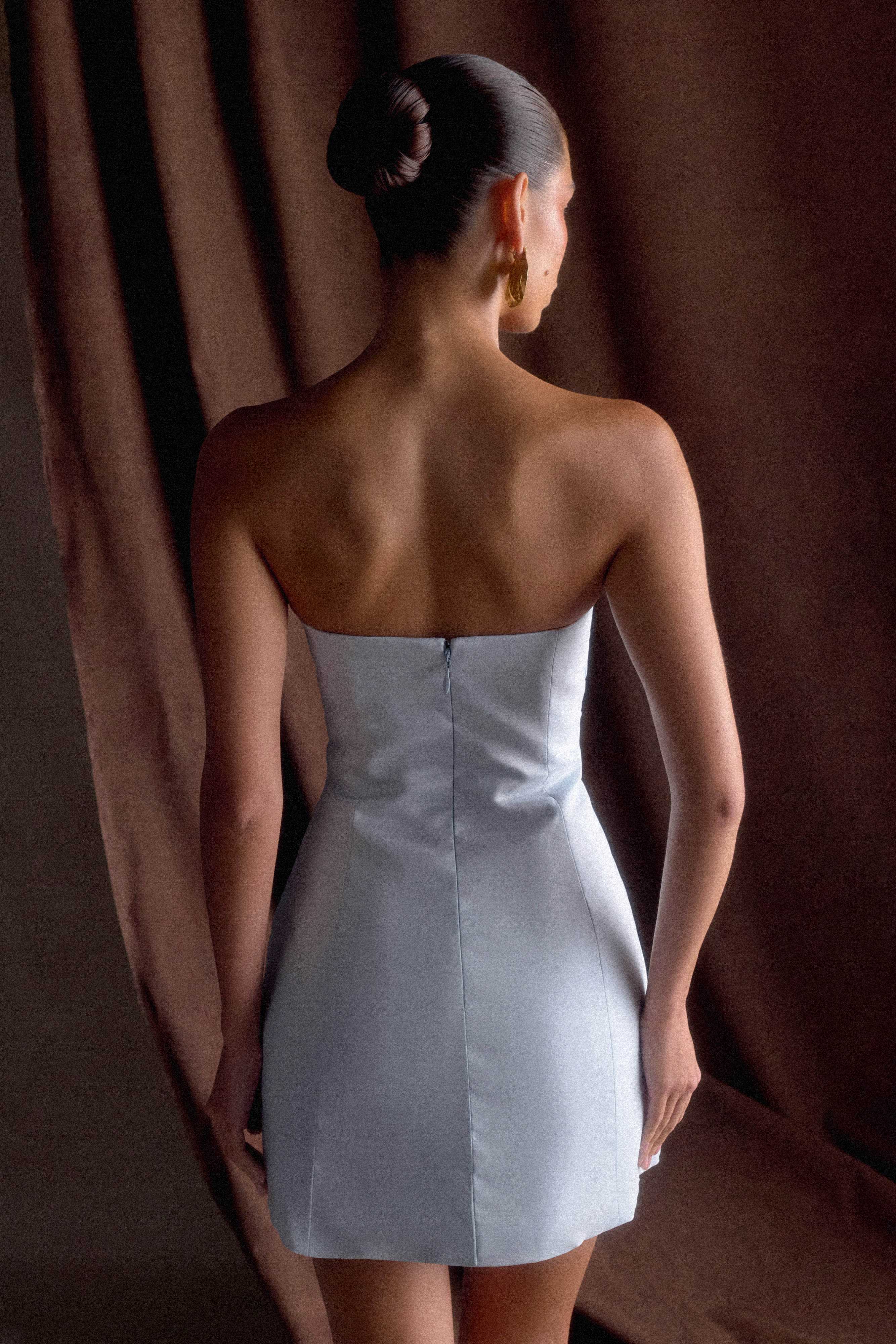 Strapless Taffeta Mini Dress for Evening Events | Leslie Frosted Blue