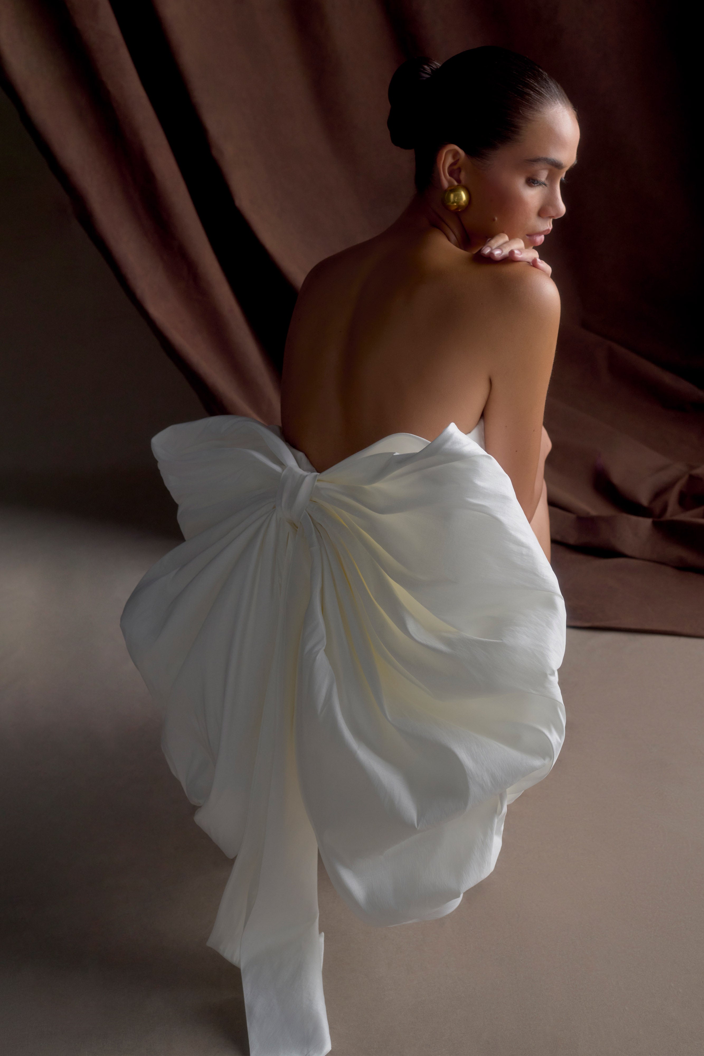 White Taffeta Bow Mini Dress with Removable Back Bow | Suzette