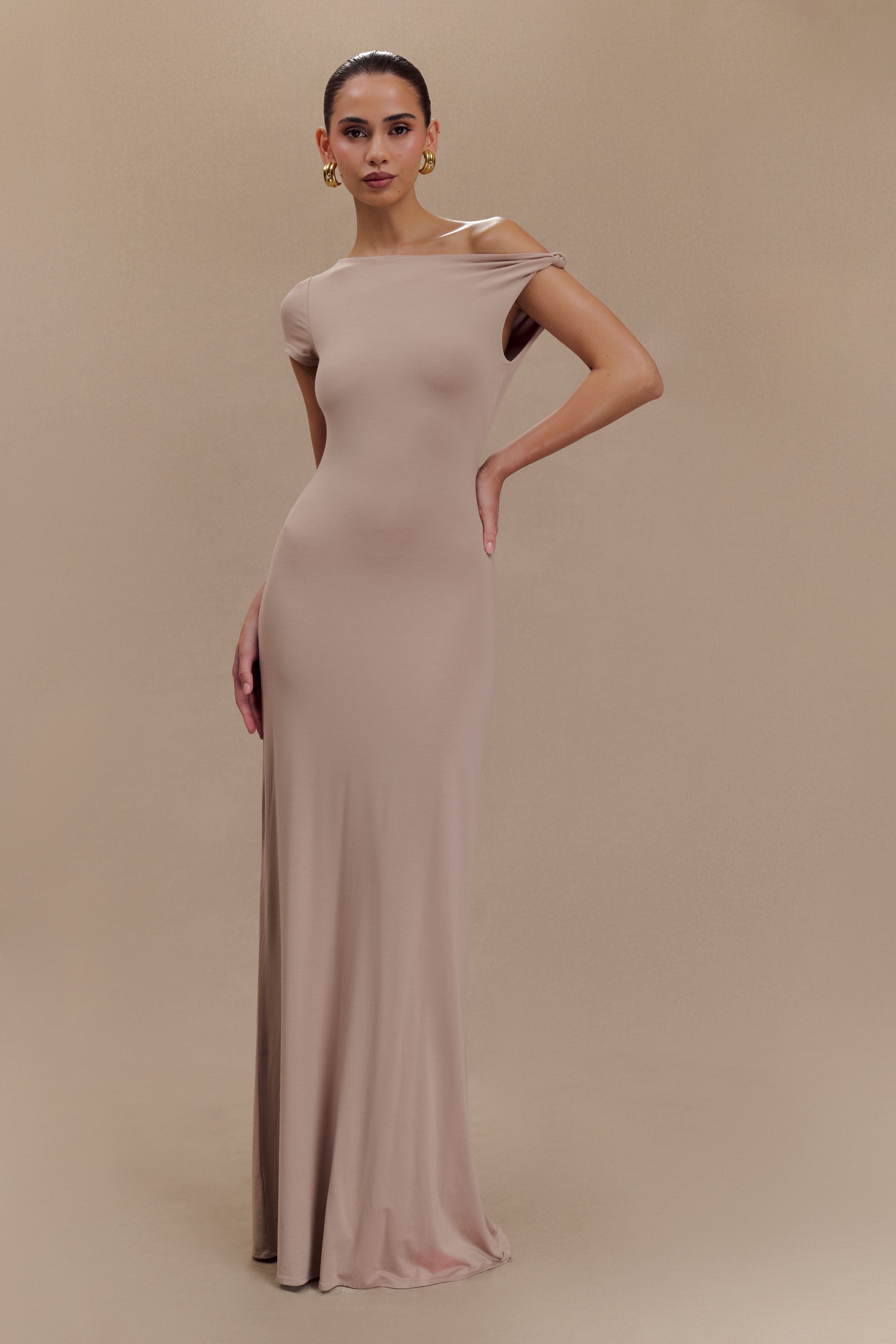 Short Sleeve Modal Maxi Dress with Asymmetrical Neckline | Tamsin