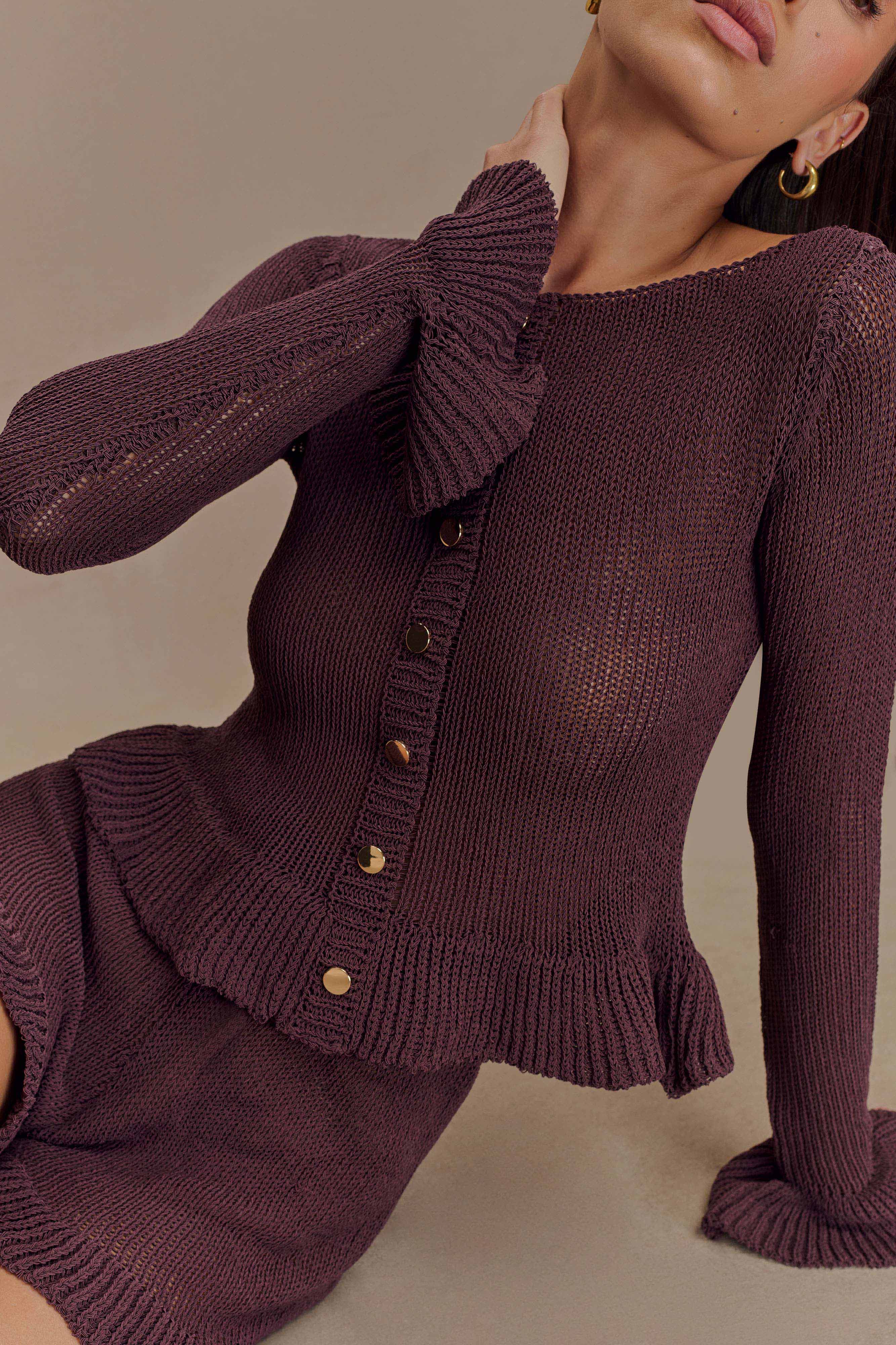 Knit Frill Cardigan with Ruffled Hems & Shell Buttons | Eleanor