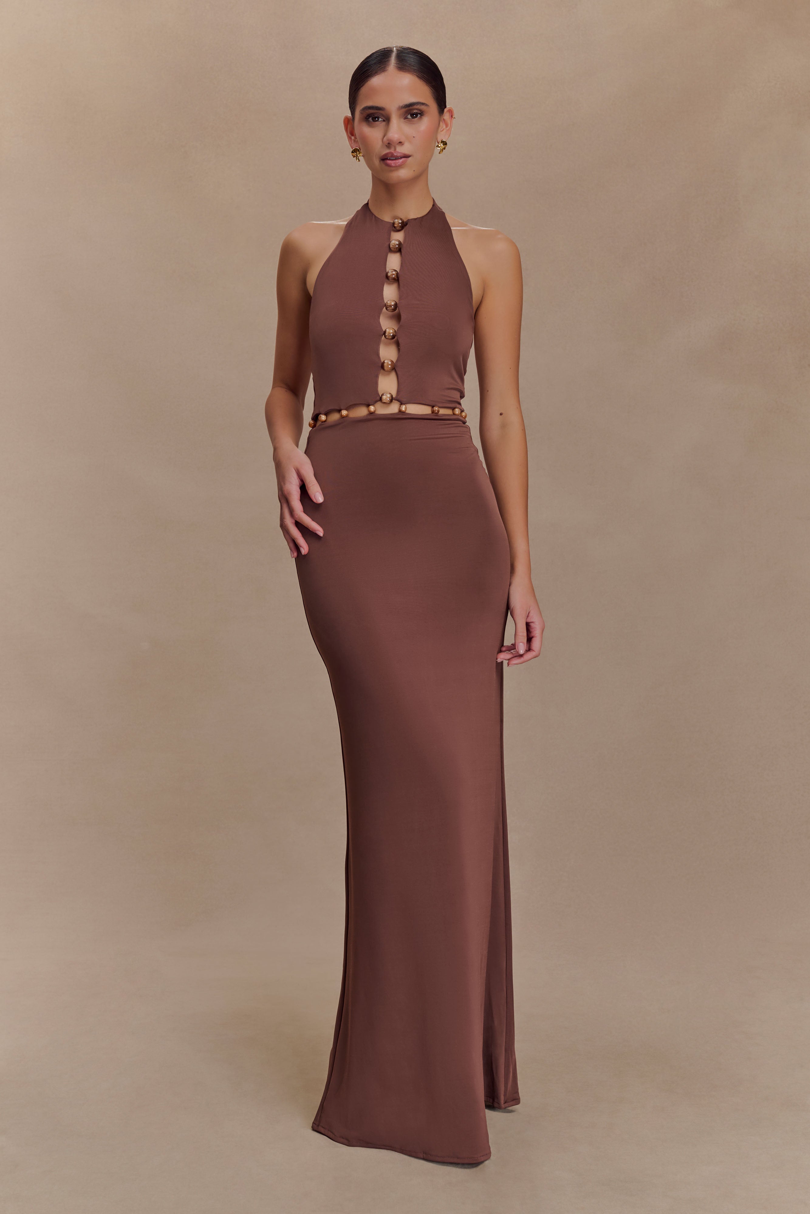 Beaded Slinky Maxi Dress with Halter Neck & Open Back | Albion