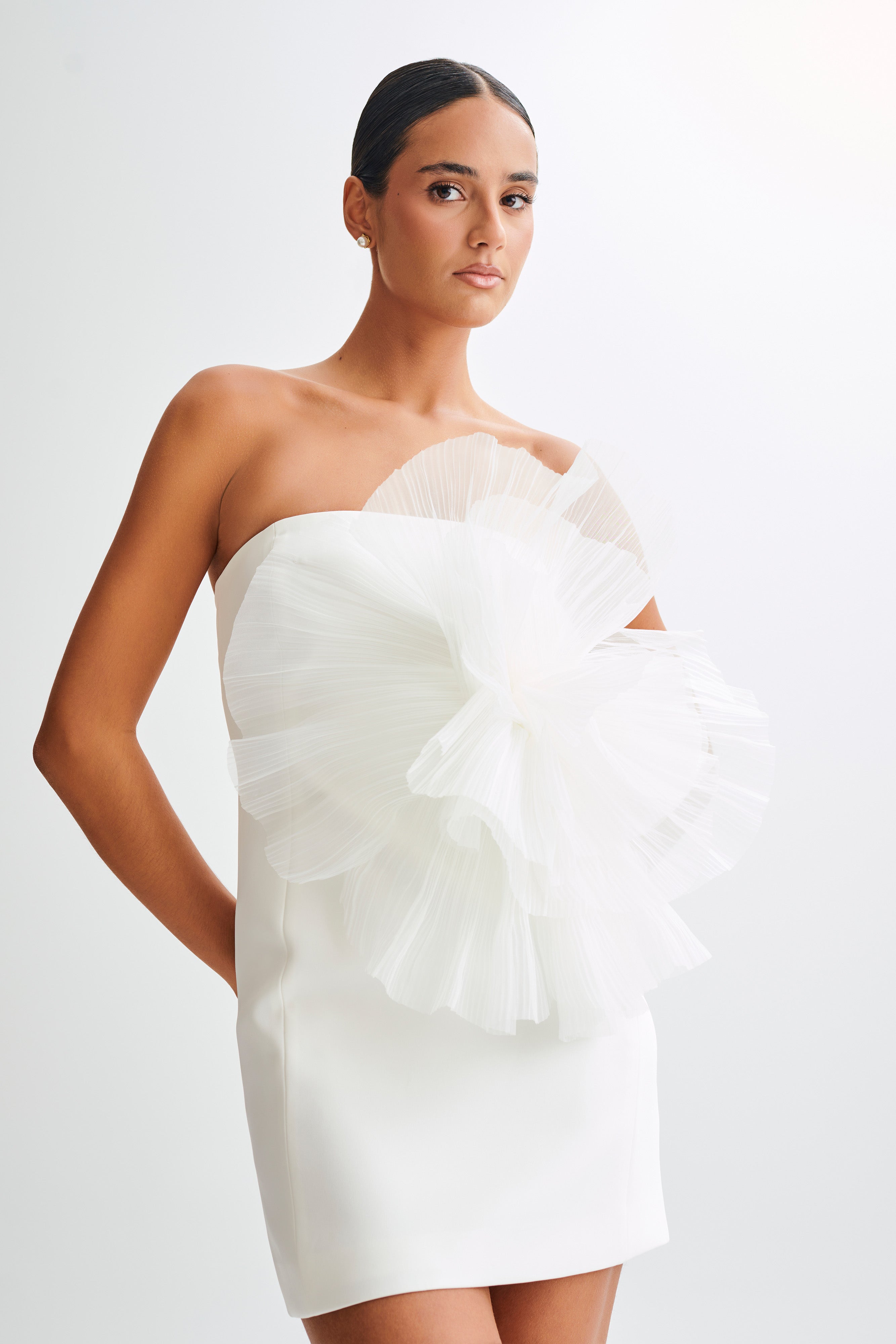 Strapless Mini Dress with Oversized Flower - Victoria | White