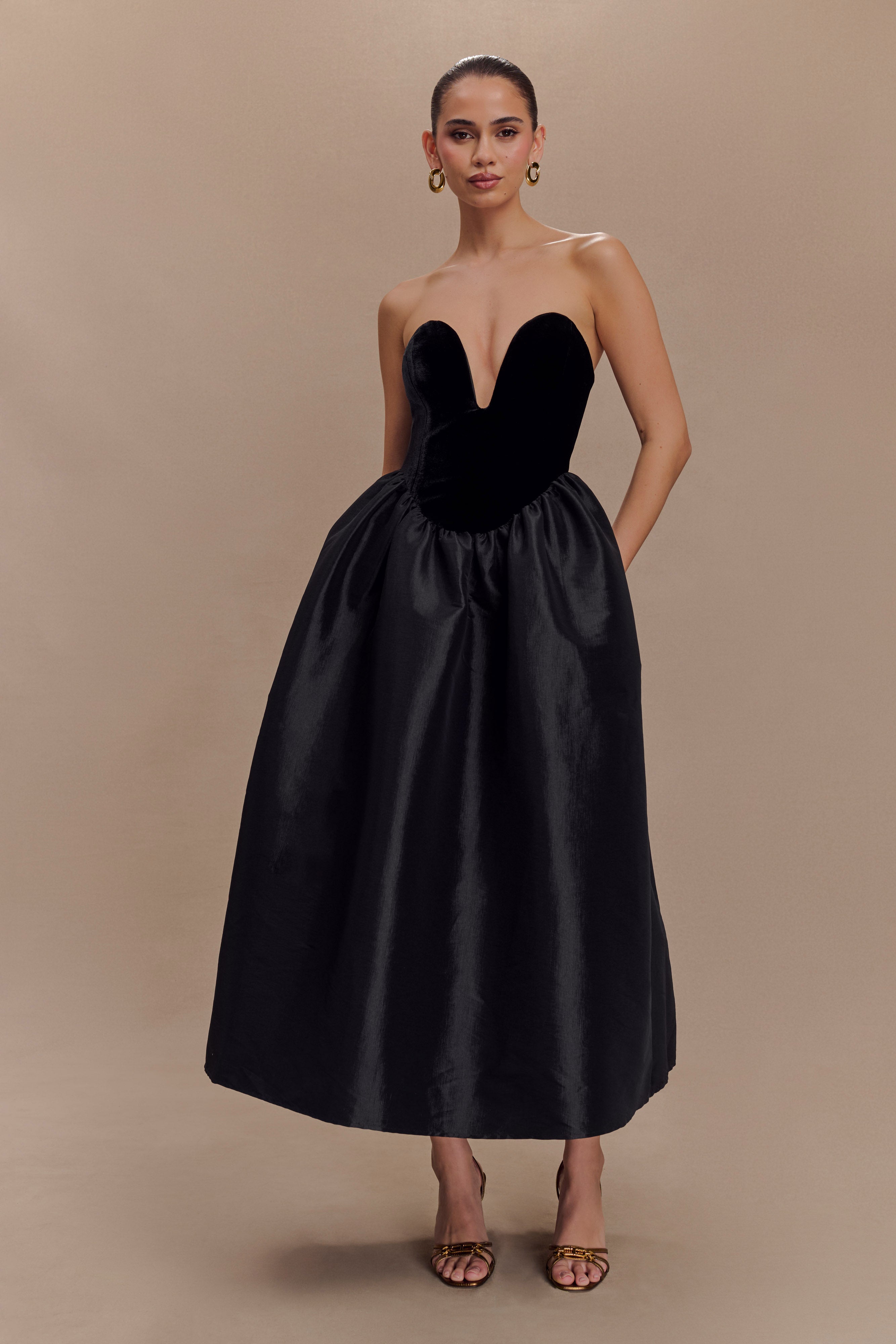 Strapless Velvet Midi Dress for Special Occasions | Flora