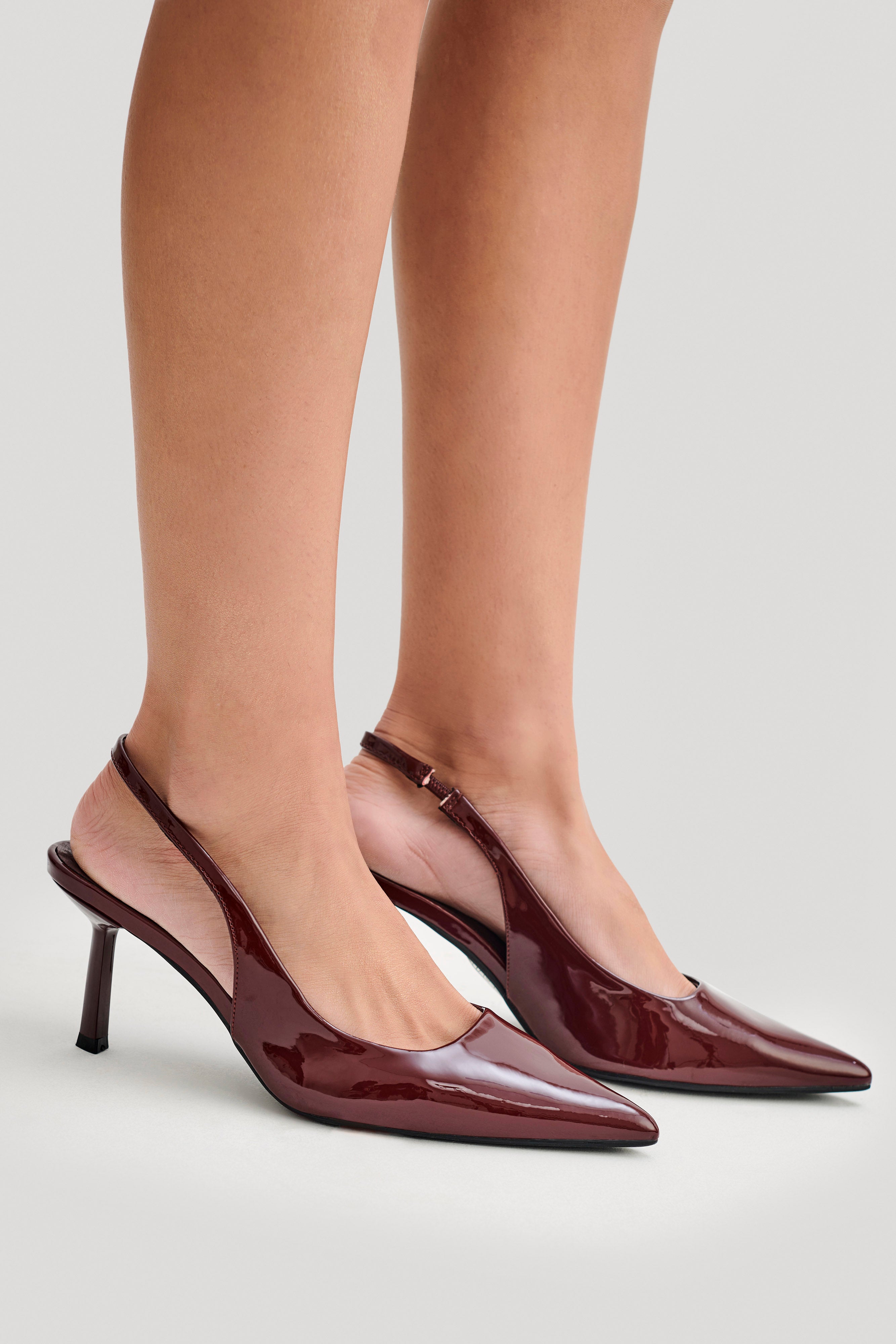 Pointed Toe Slingback Heels with Elastic Straps | Dasha Cherry Red