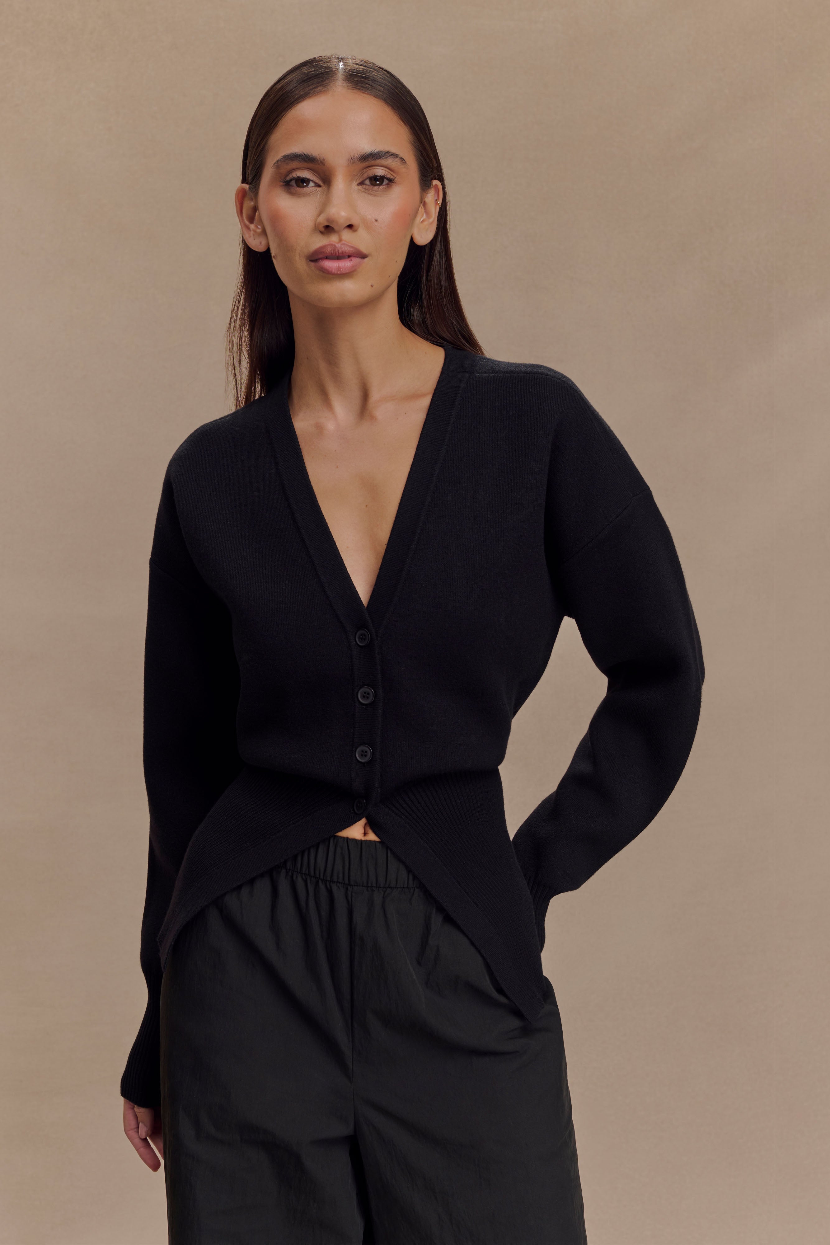 Oversized Button Cardigan for Women - Black | Alexia