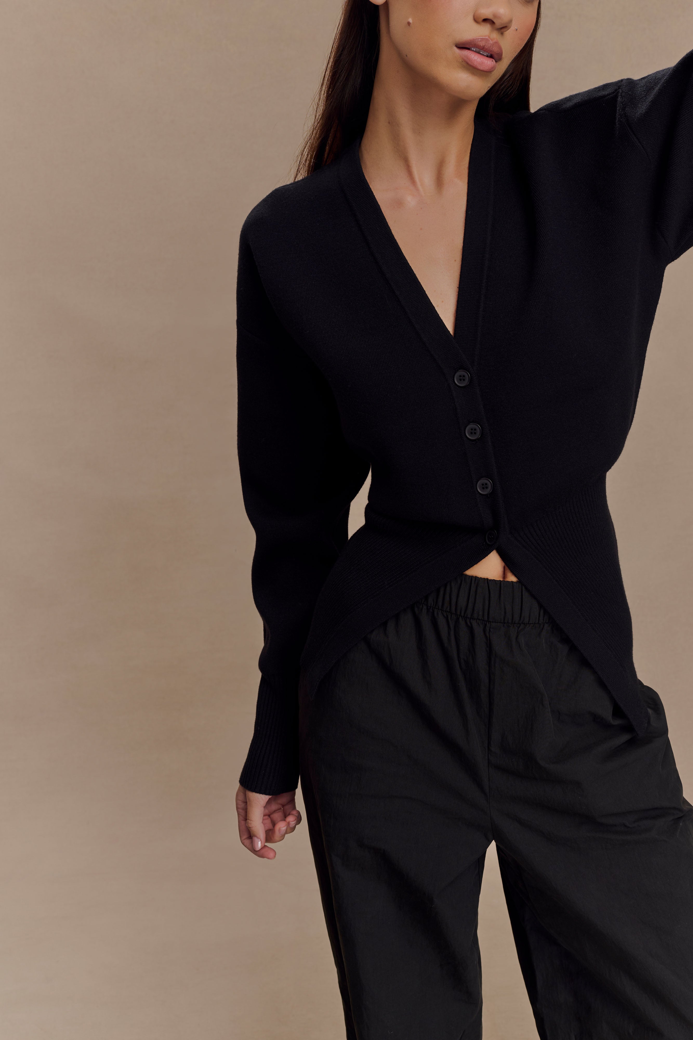 Oversized Button Cardigan for Women - Black | Alexia