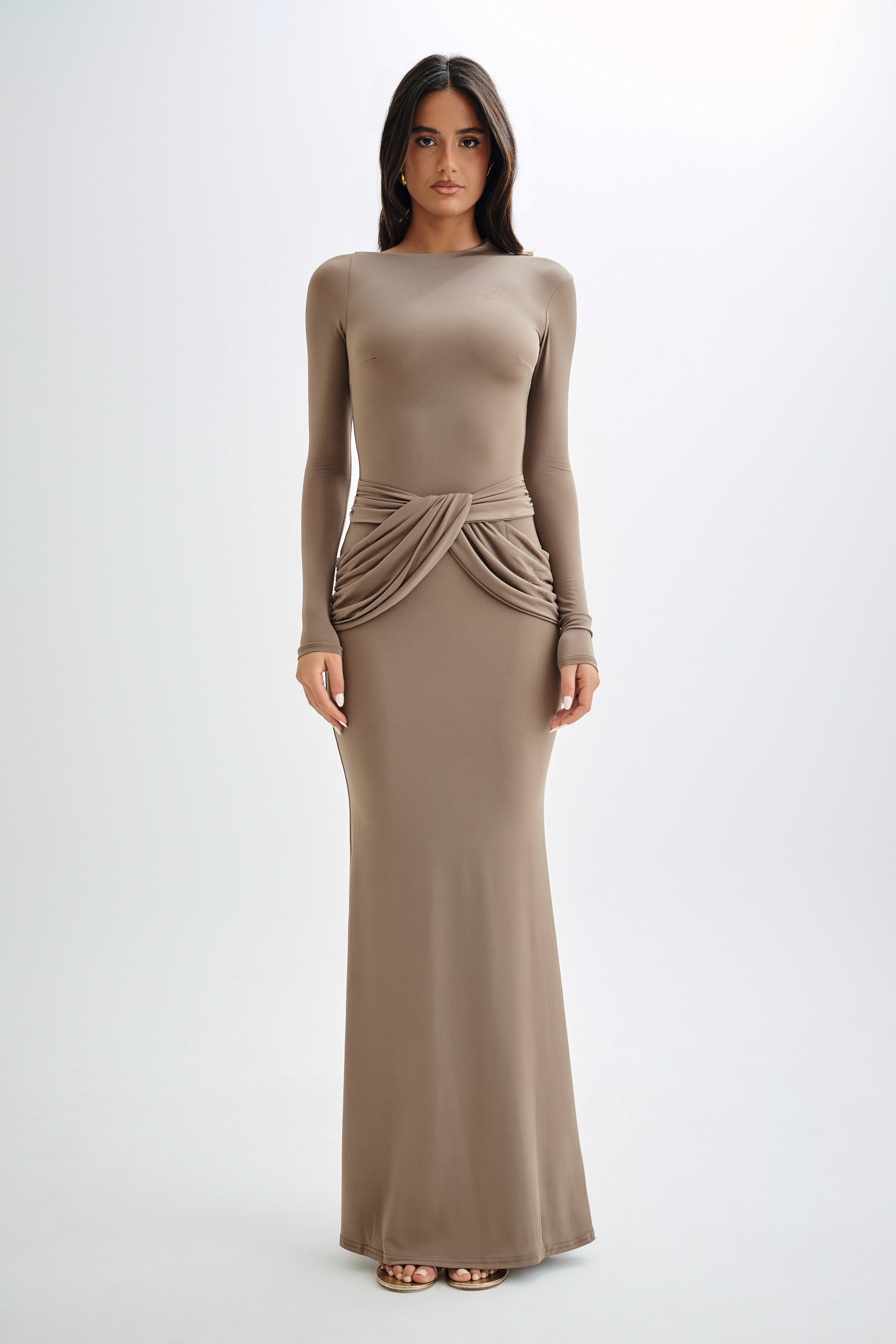 Elegant Long Sleeve Slinky Maxi Dress for Formal Events | Halcyon