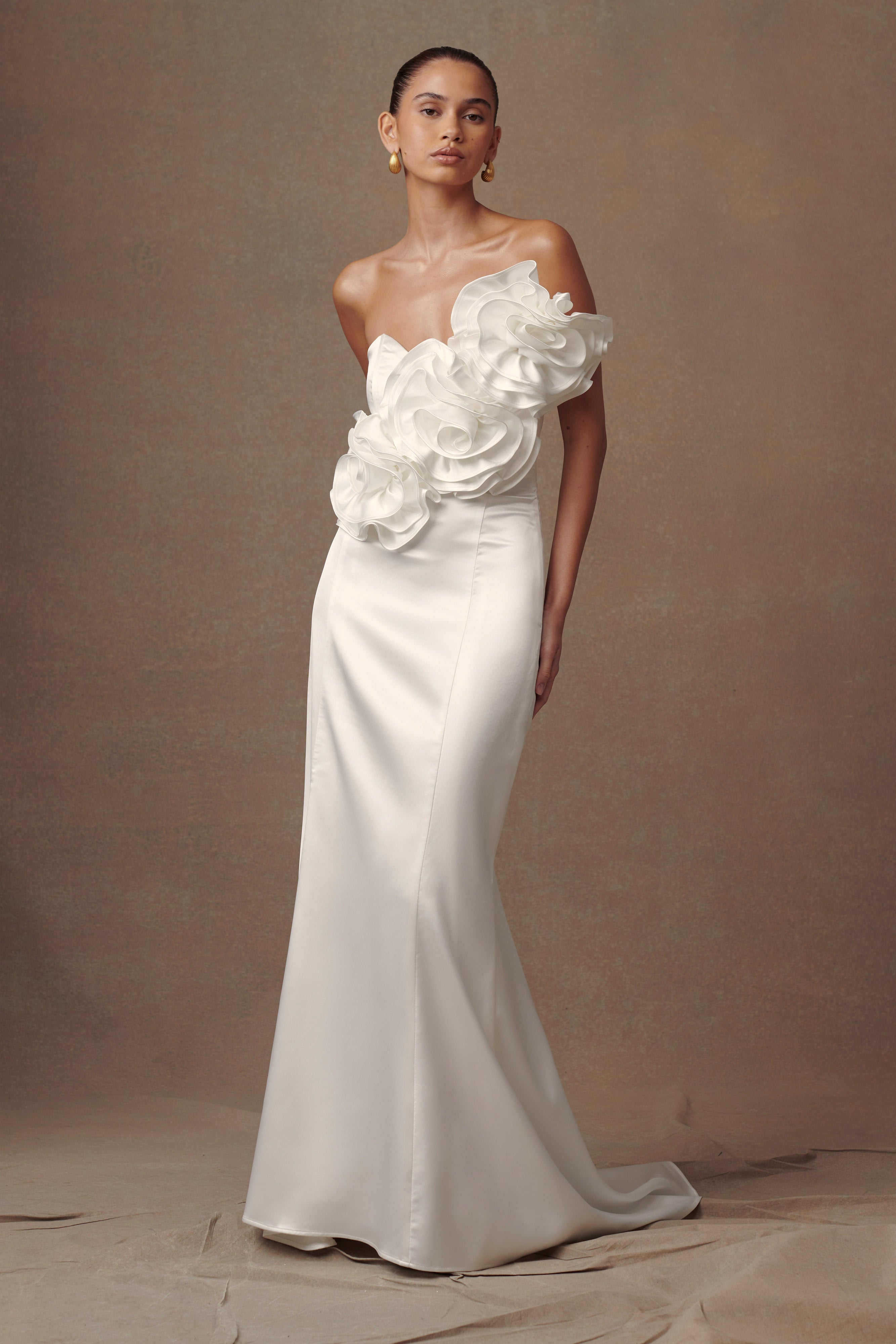 Strapless Satin Wedding Gown with Rose Applique | Olivia