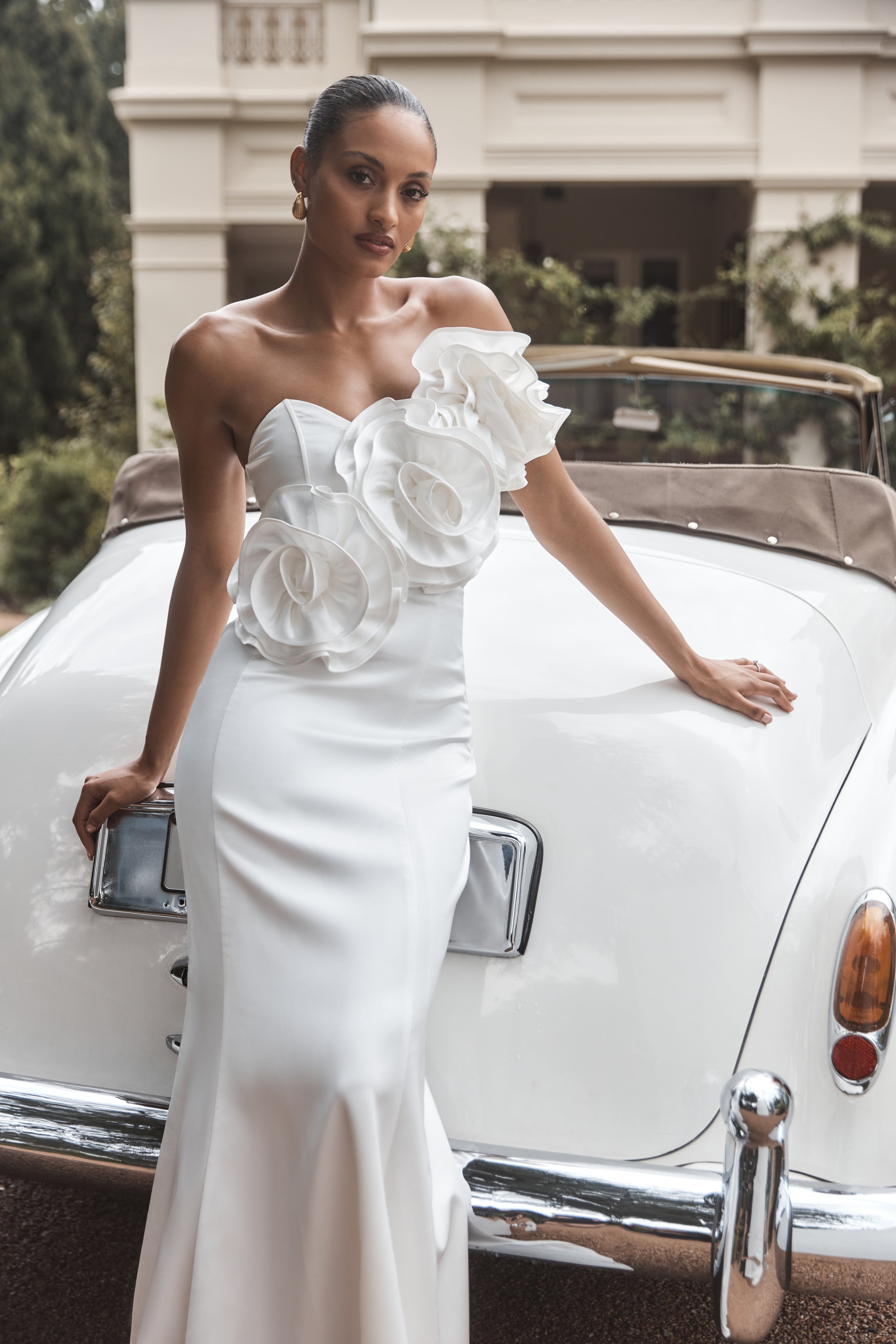 Strapless Satin Wedding Gown with Rose Applique | Olivia
