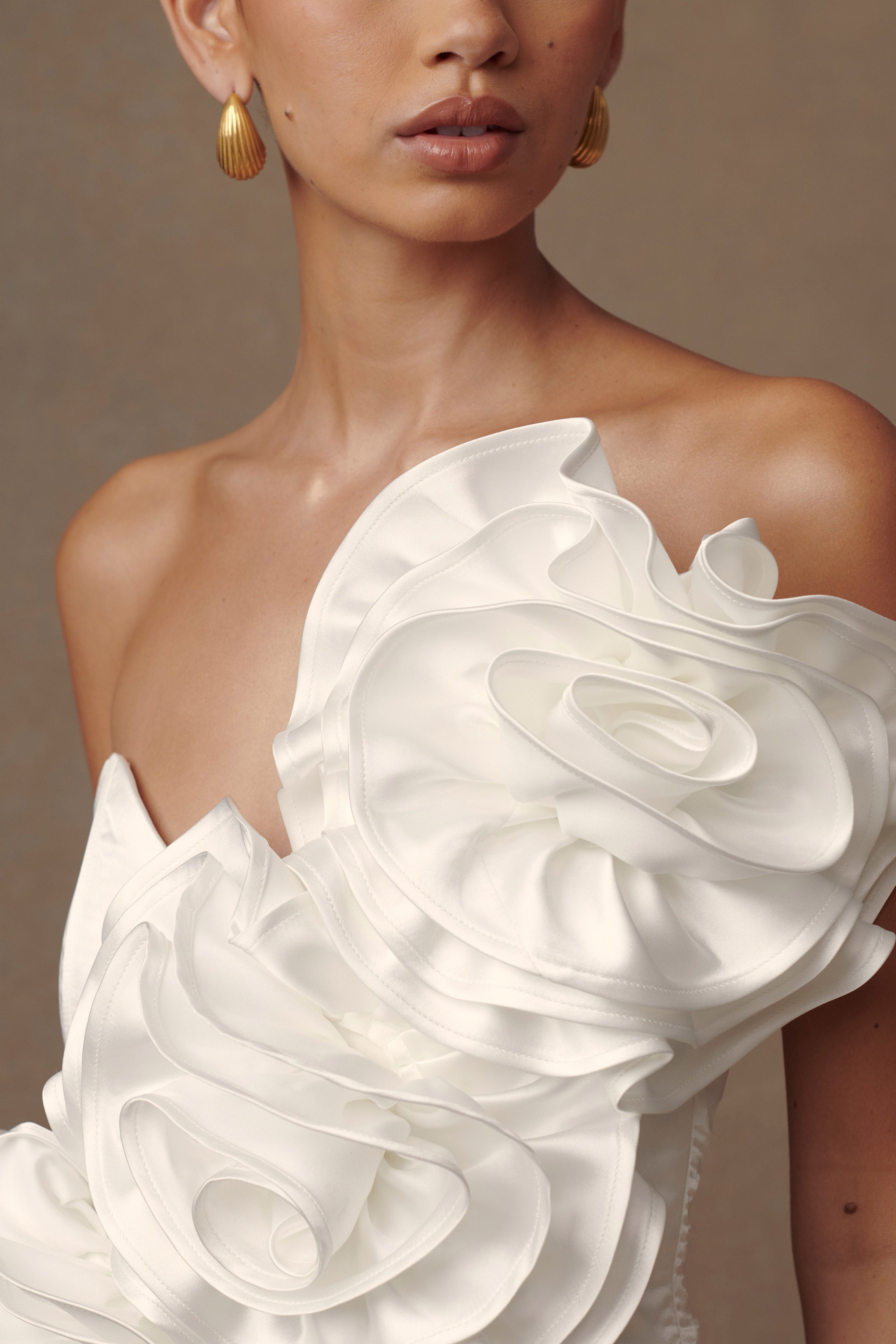 Strapless Satin Wedding Gown with Rose Applique | Olivia