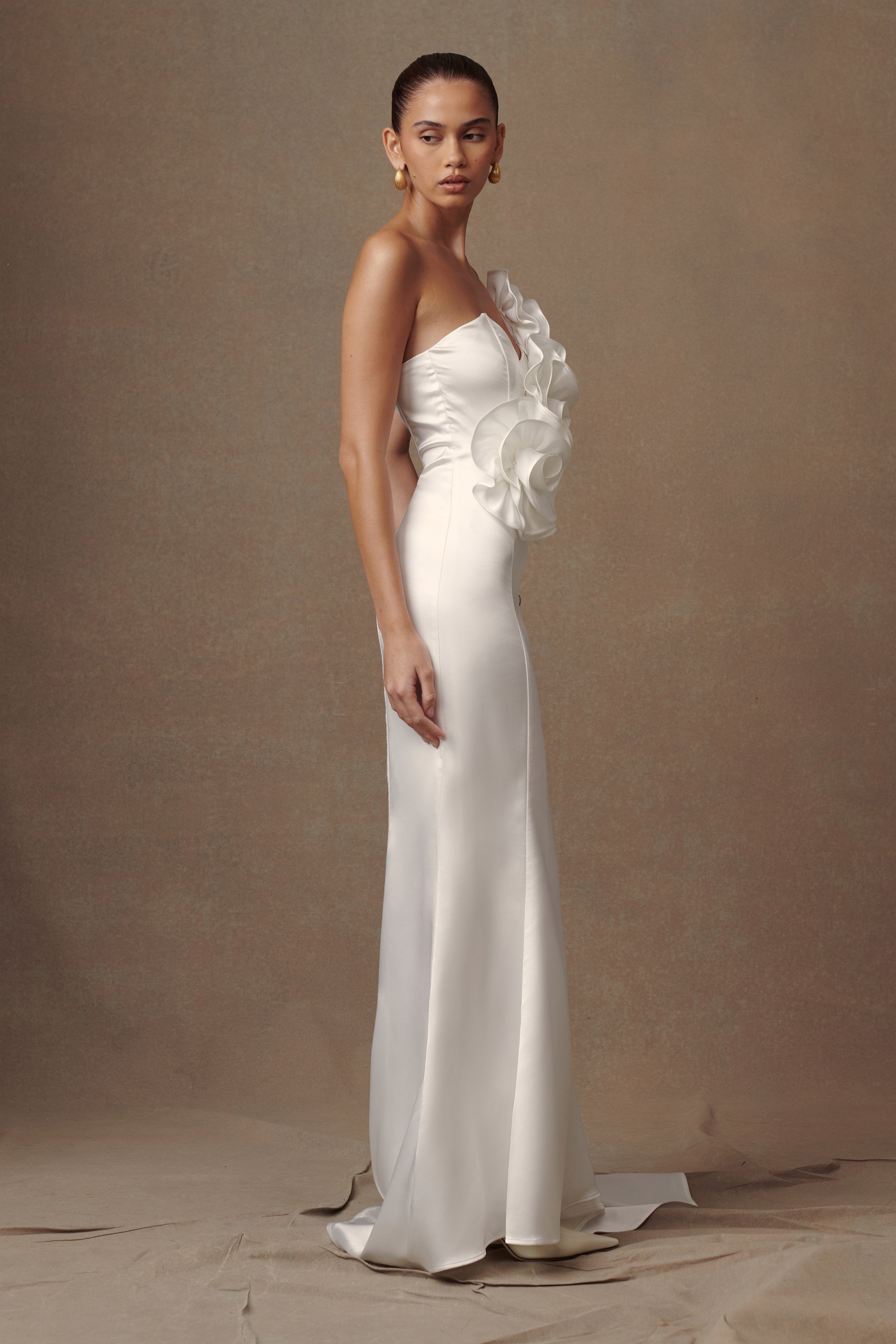 Strapless Satin Wedding Gown with Rose Applique | Olivia