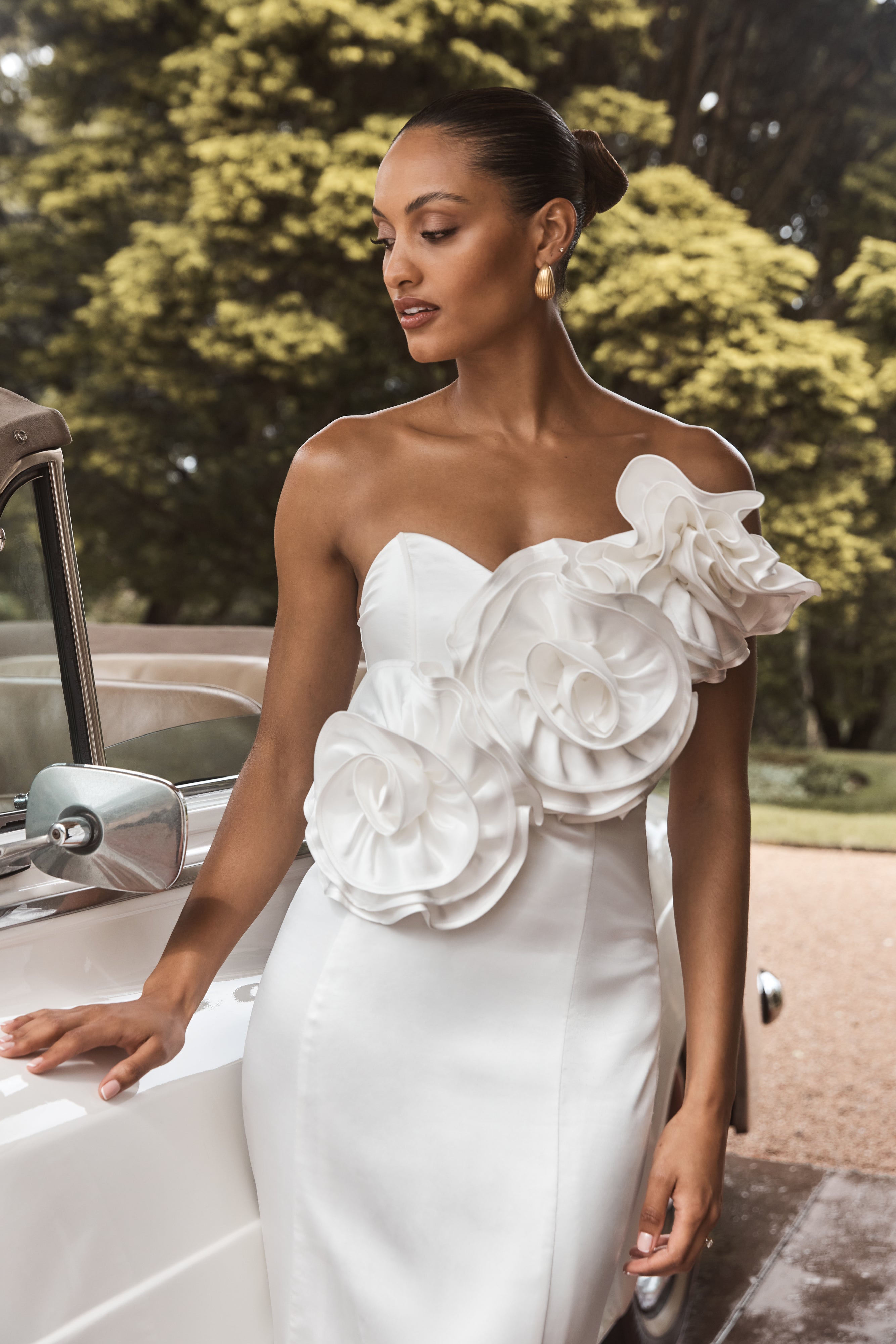 Strapless Satin Wedding Gown with Rose Applique | Olivia