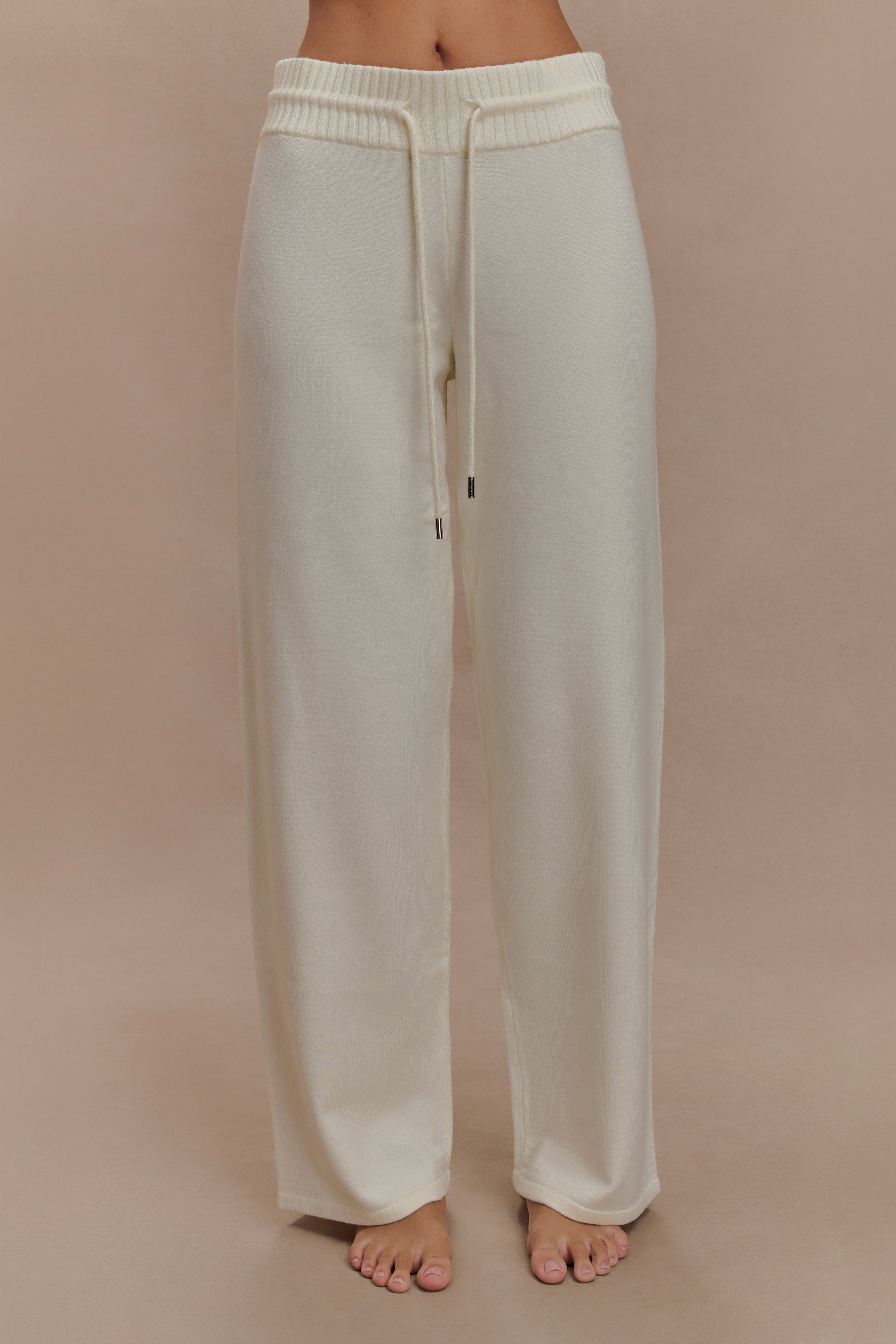 Knit Wide Leg Pants with Adjustable Waist | Natalya Ivory