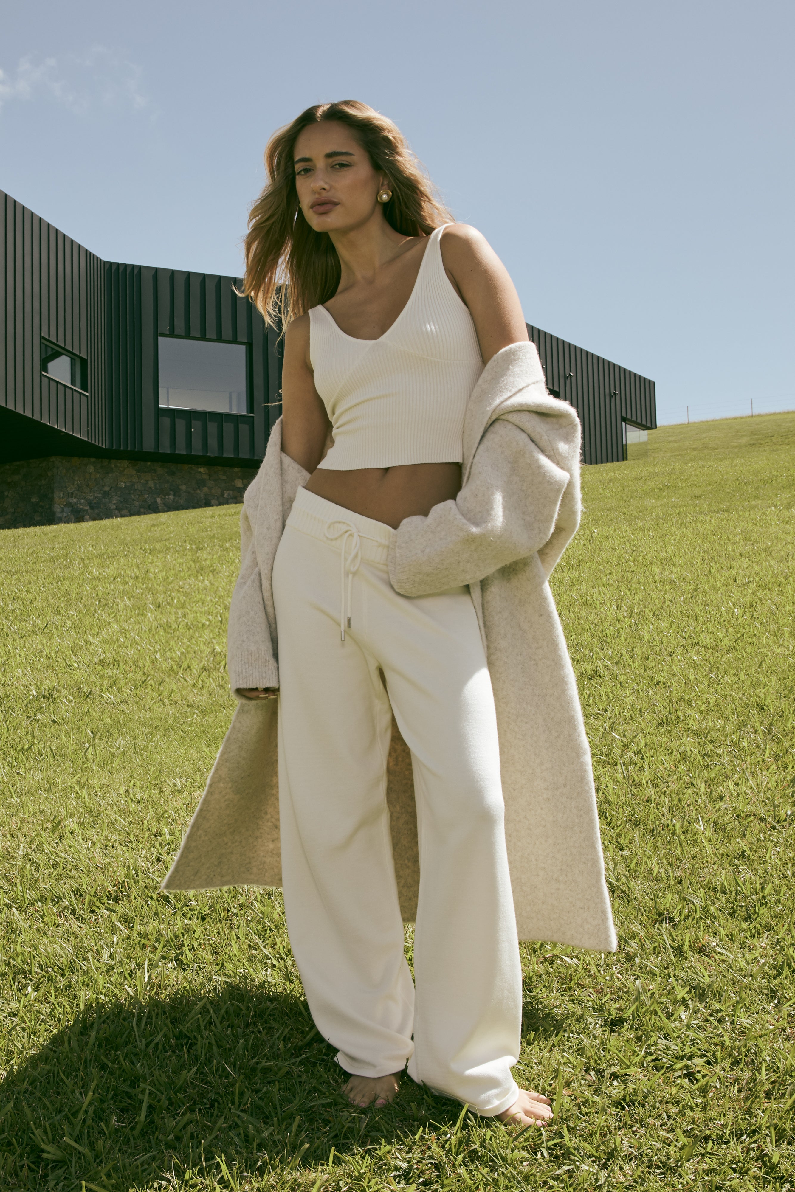 Knit Wide Leg Pants with Adjustable Waist | Natalya Ivory