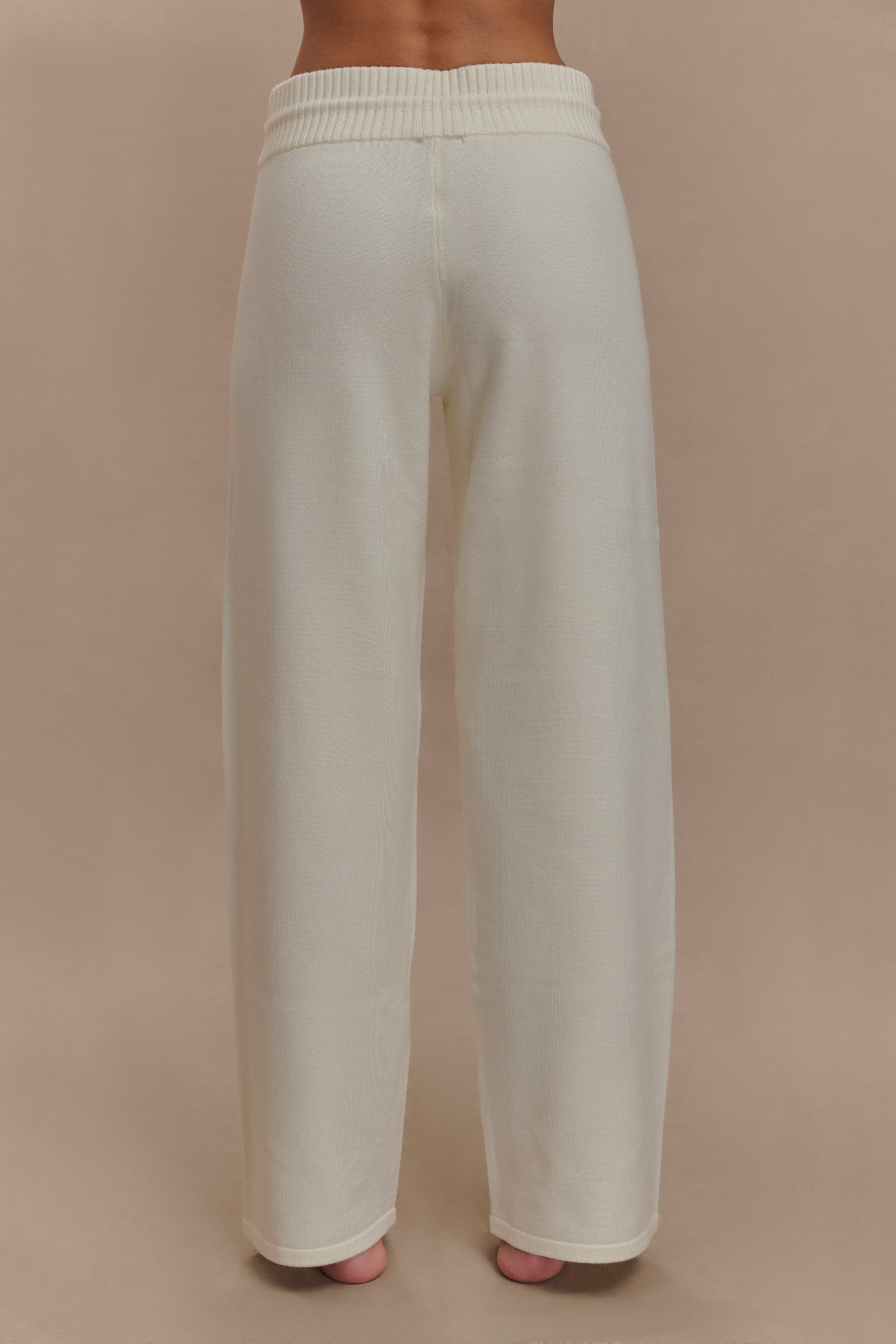 Knit Wide Leg Pants with Adjustable Waist | Natalya Ivory
