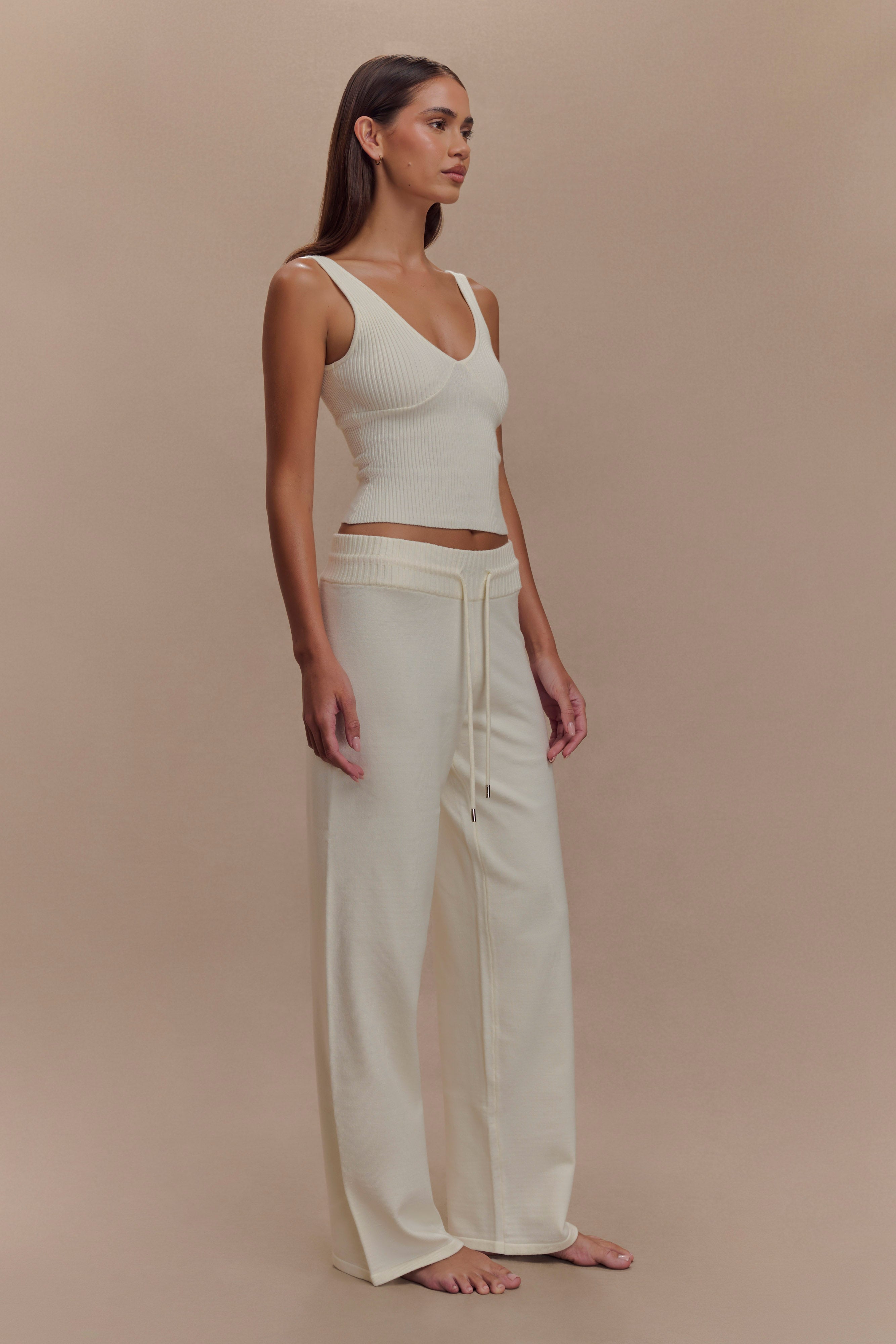 Knit Wide Leg Pants with Adjustable Waist | Natalya Ivory
