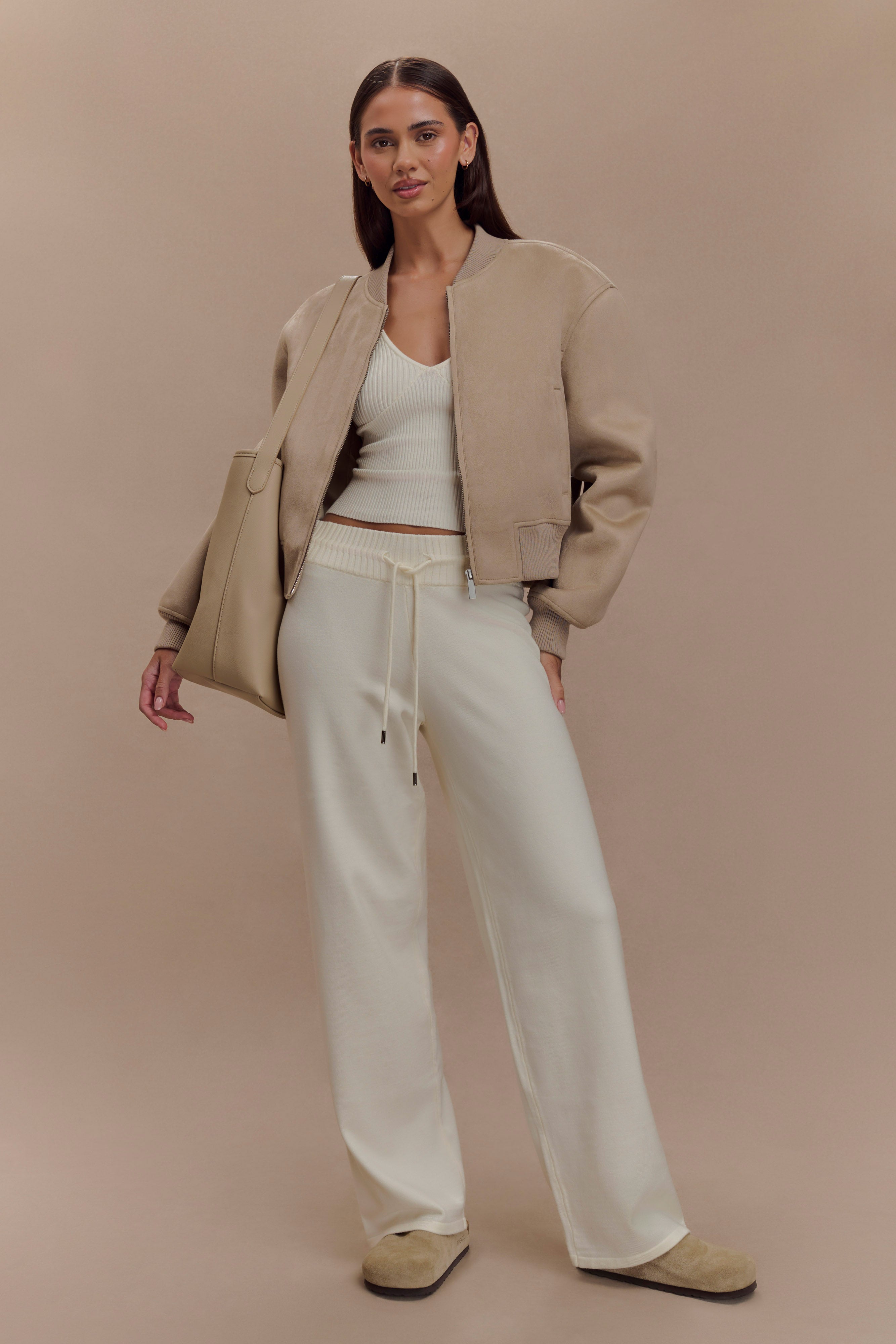 Knit Wide Leg Pants with Adjustable Waist | Natalya Ivory