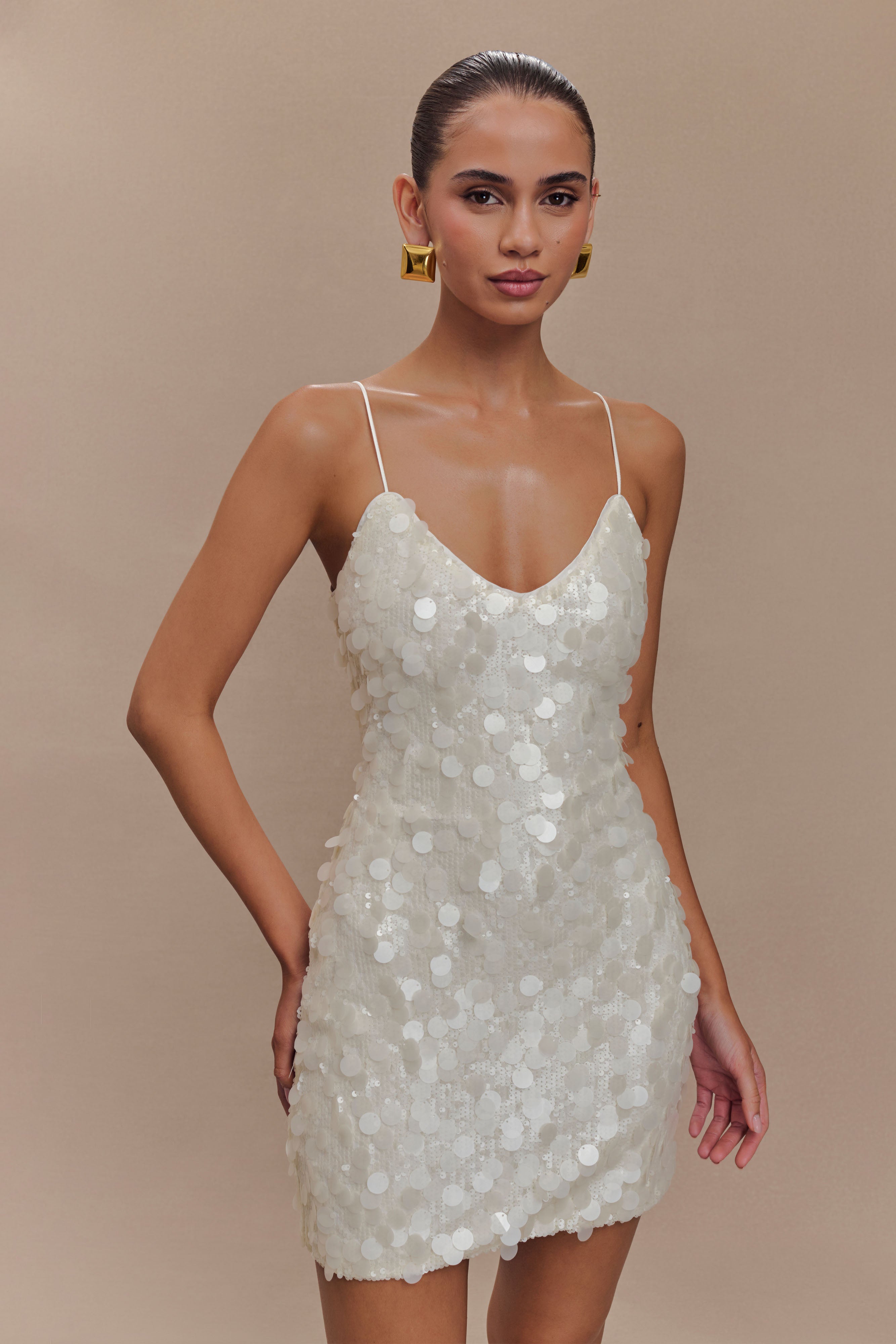 Sequin Mini Dress for Night Out with Invisible Zipper | Romilly Ivory