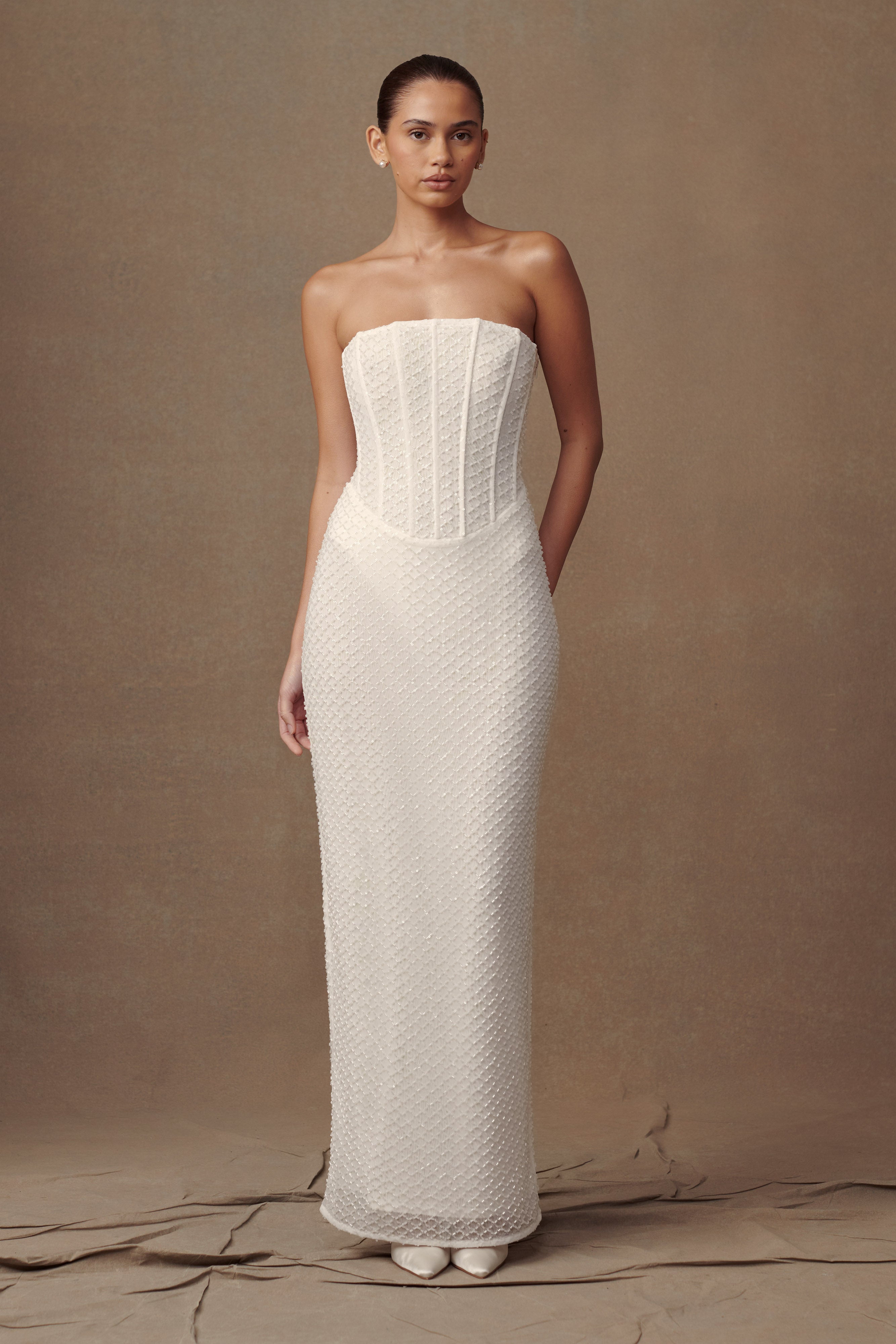 Strapless Sequin Maxi Dress with Mesh Lining | Gemma White