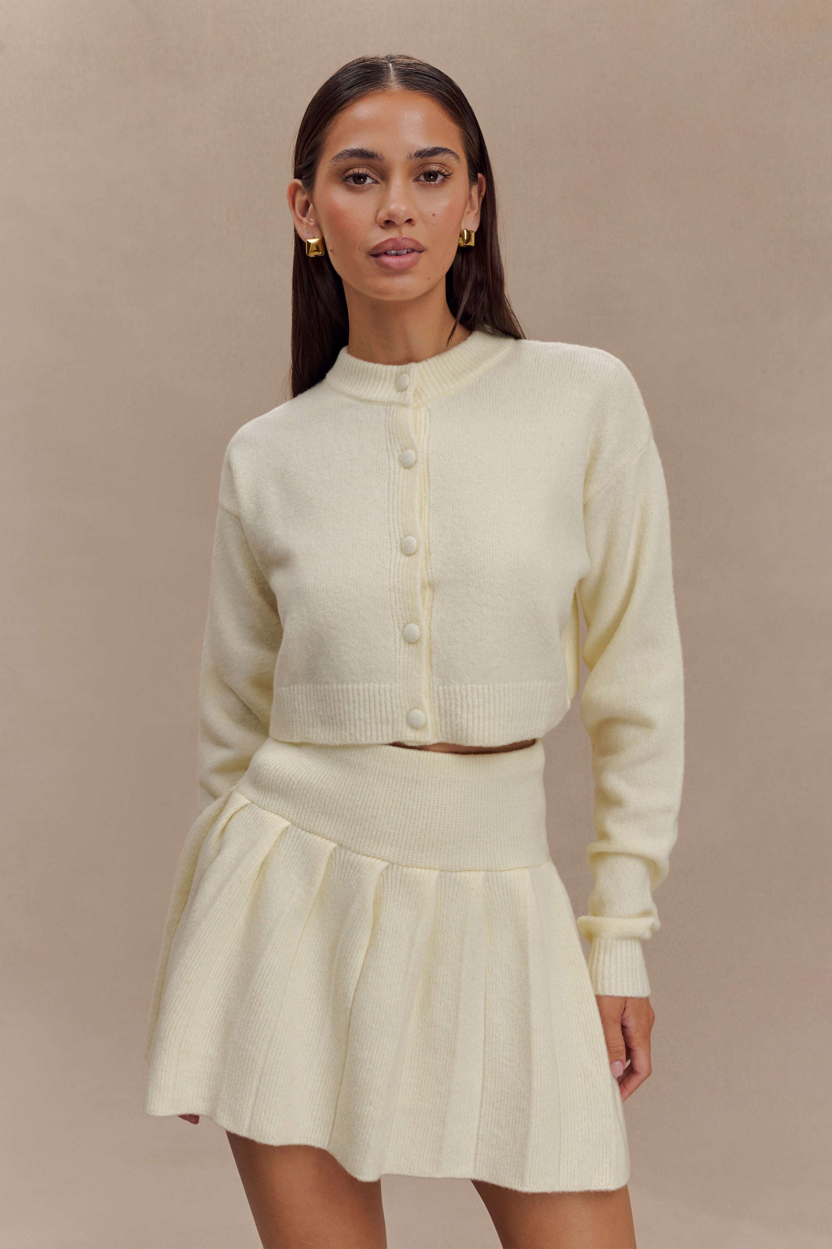 Chic Cropped Knit Cardigan with Button Front | Shelby Ivory Marle