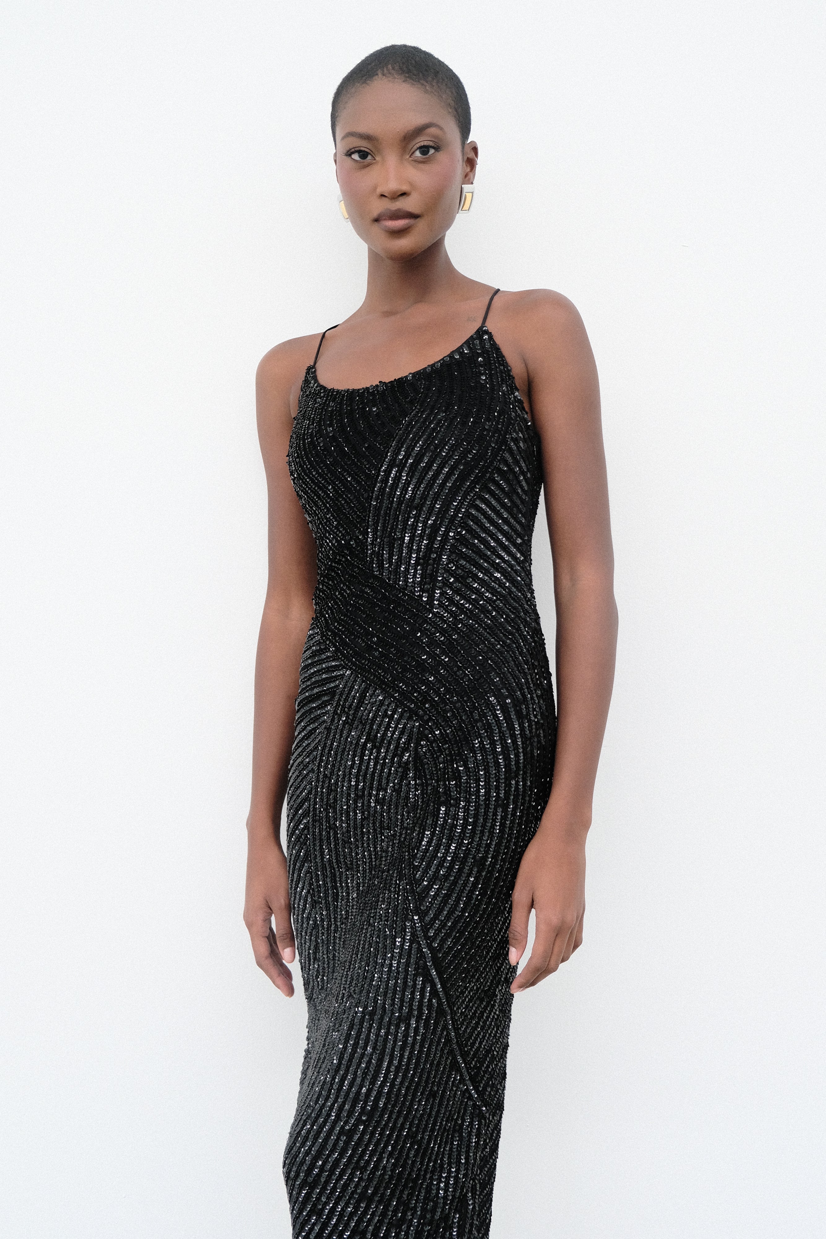Sequin Maxi Dress with Halter Neckline & Bodycon Fit | Tierra
