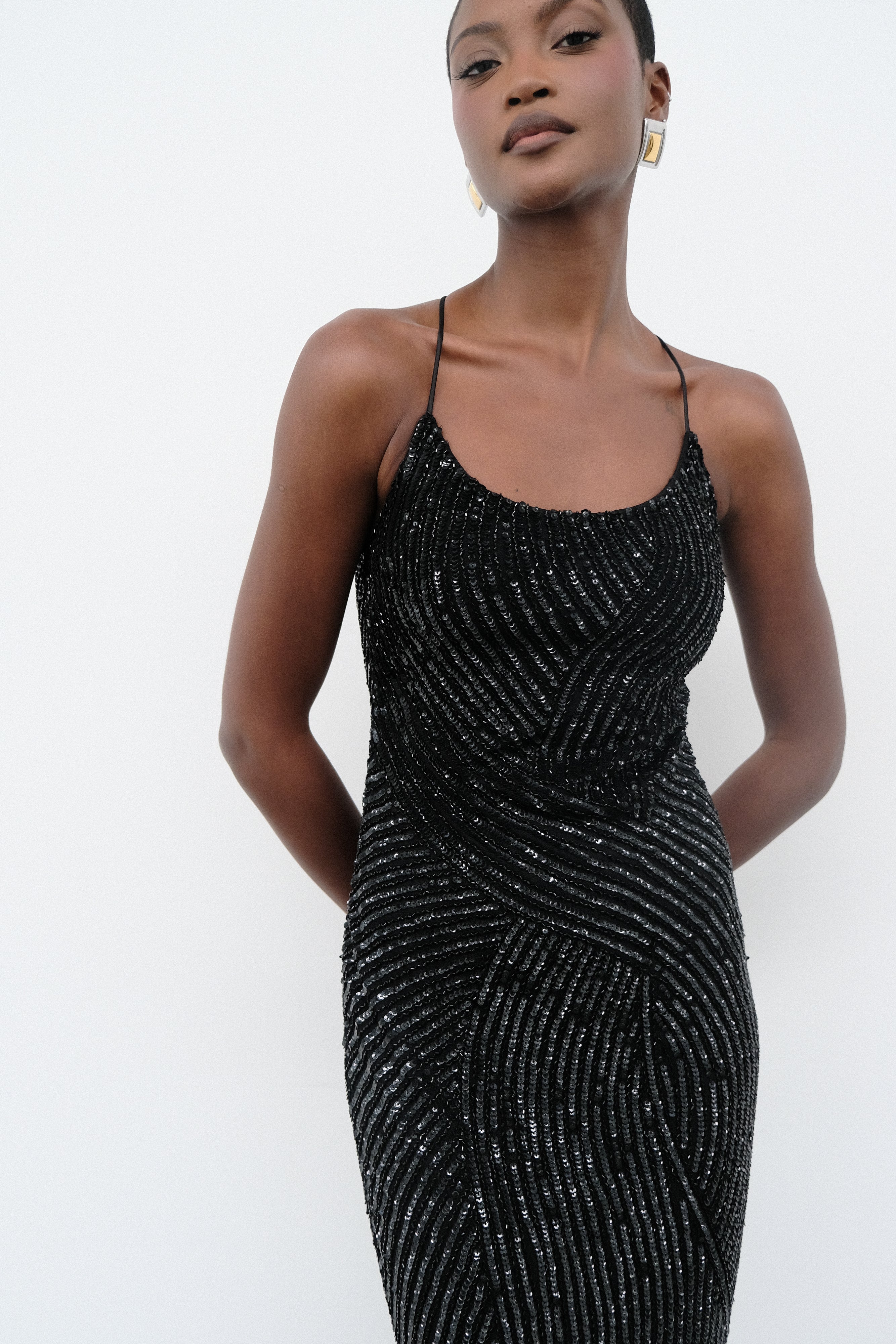 Sequin Maxi Dress with Halter Neckline & Bodycon Fit | Tierra