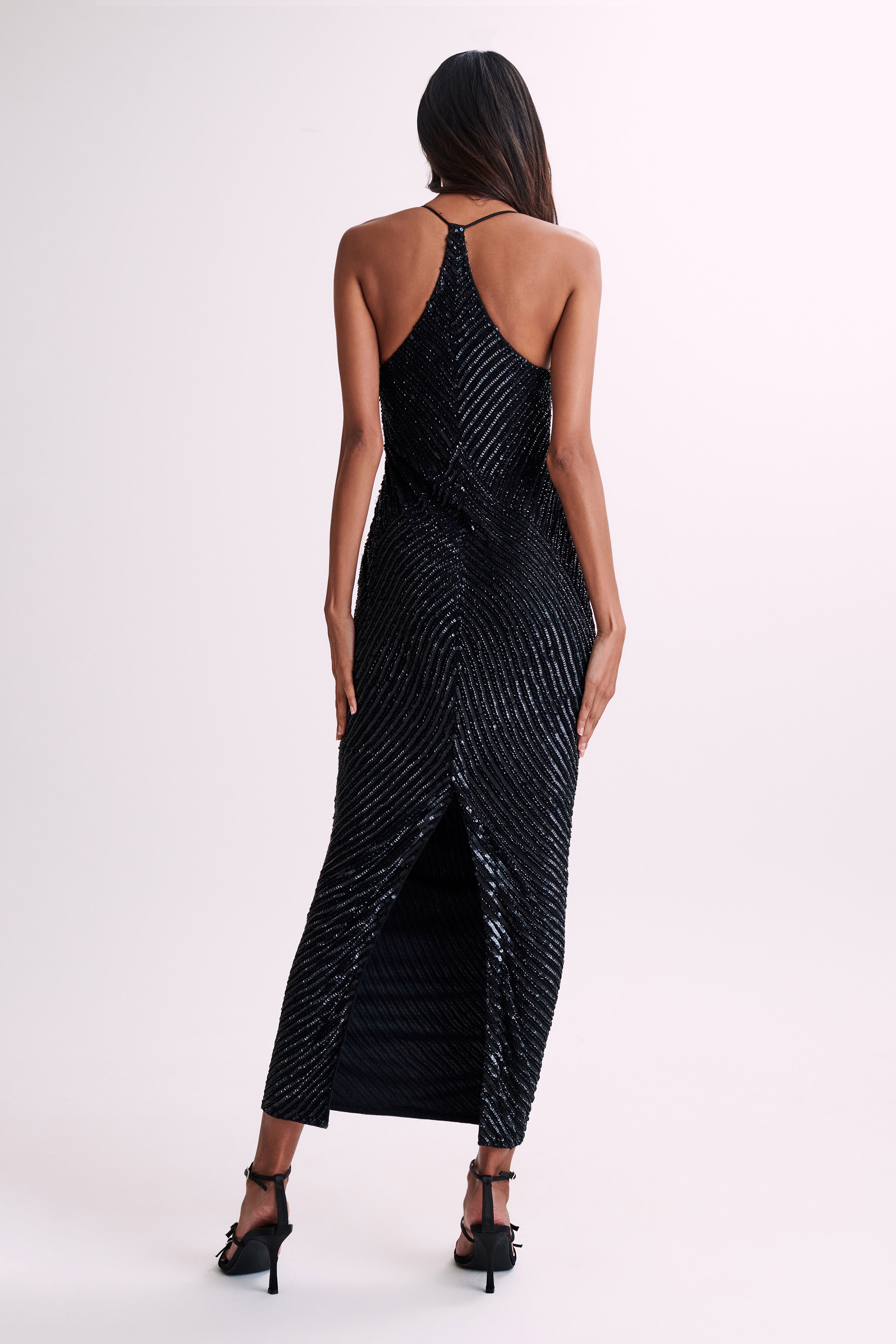 Sequin Maxi Dress with Halter Neckline & Bodycon Fit | Tierra