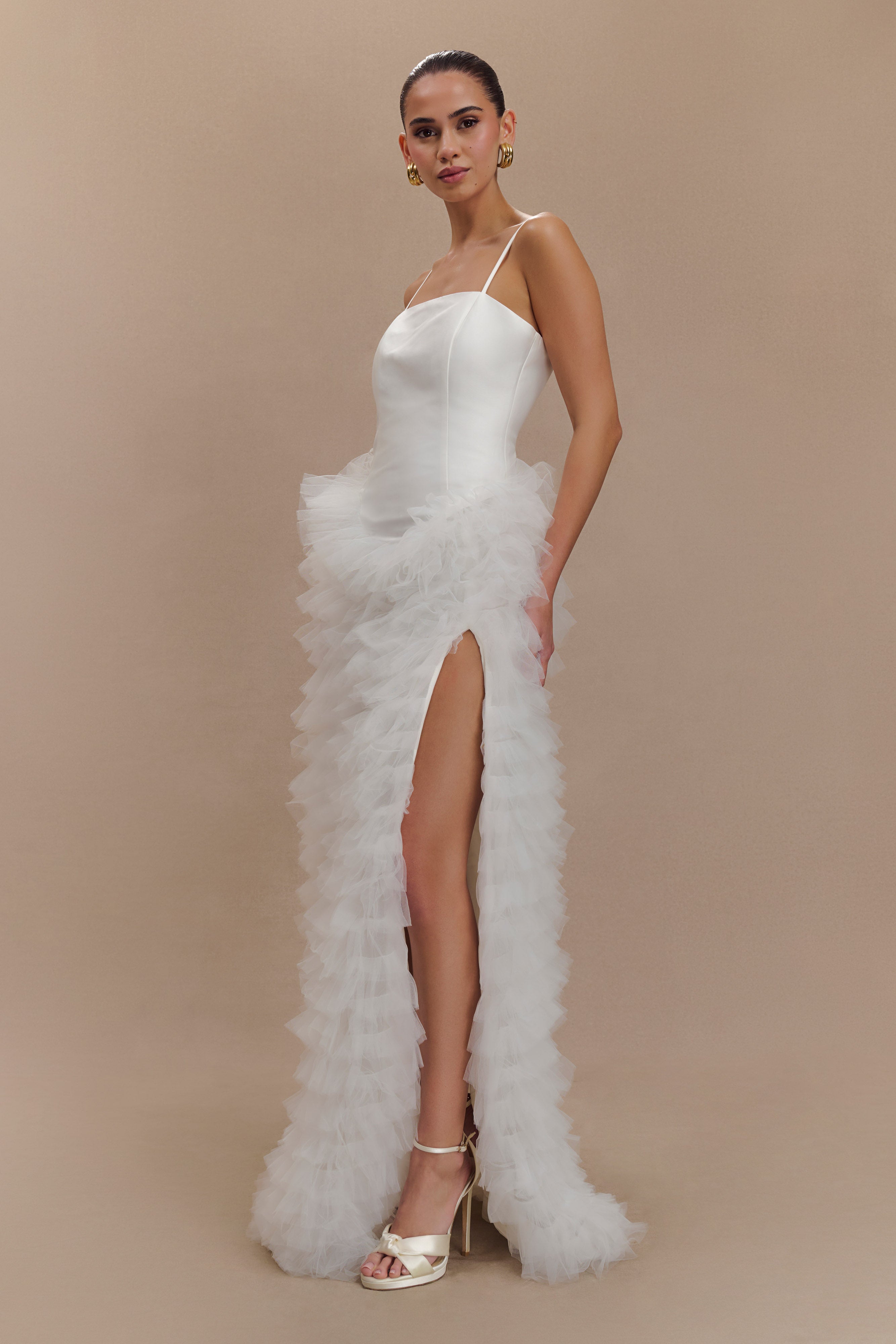 Tiered Ruffle Maxi Dress with Adjustable Straps | Magnolia Ivory