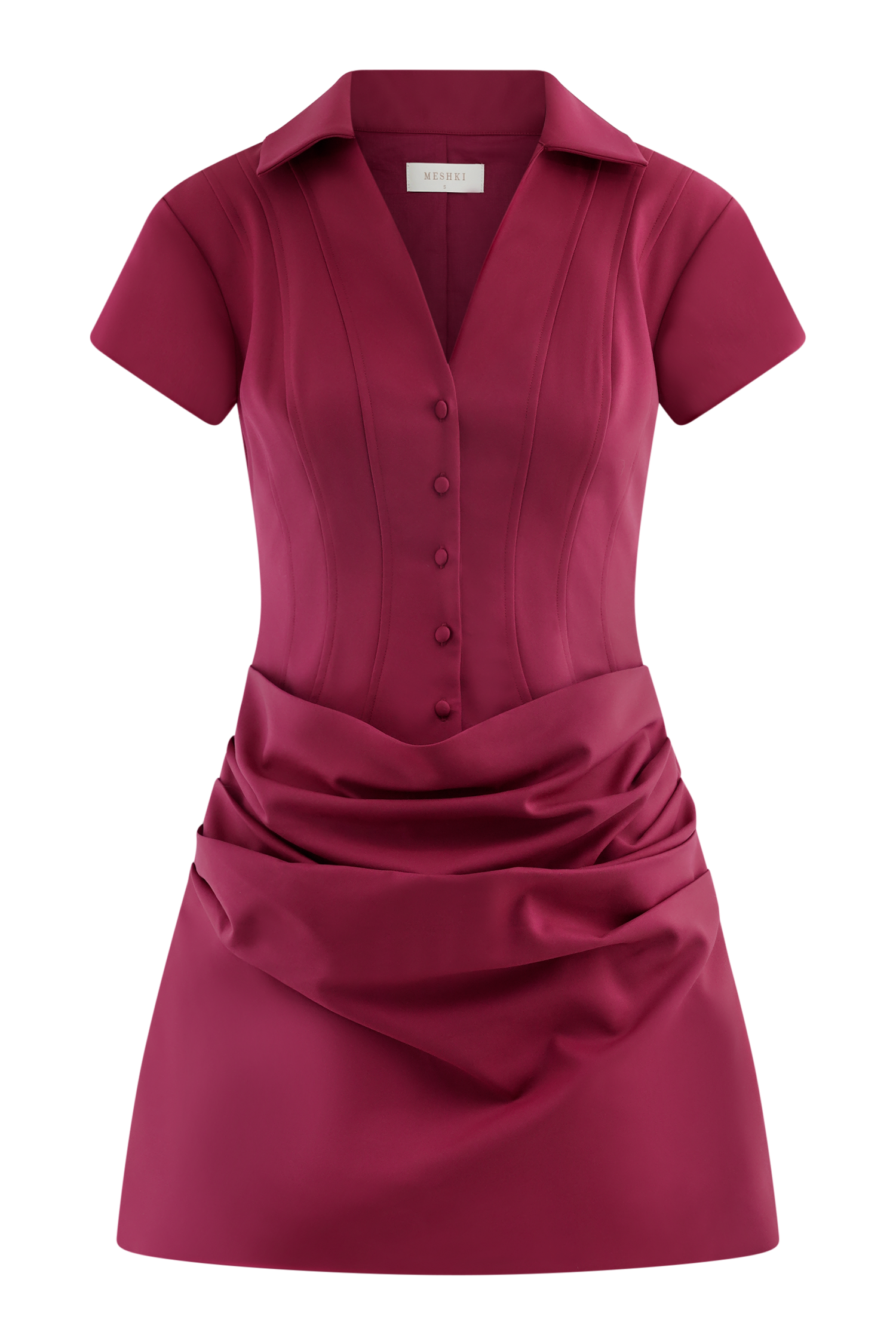 Collared Cotton Mini Dress with Boned Bodice & Draped Skirt | Tarryn
