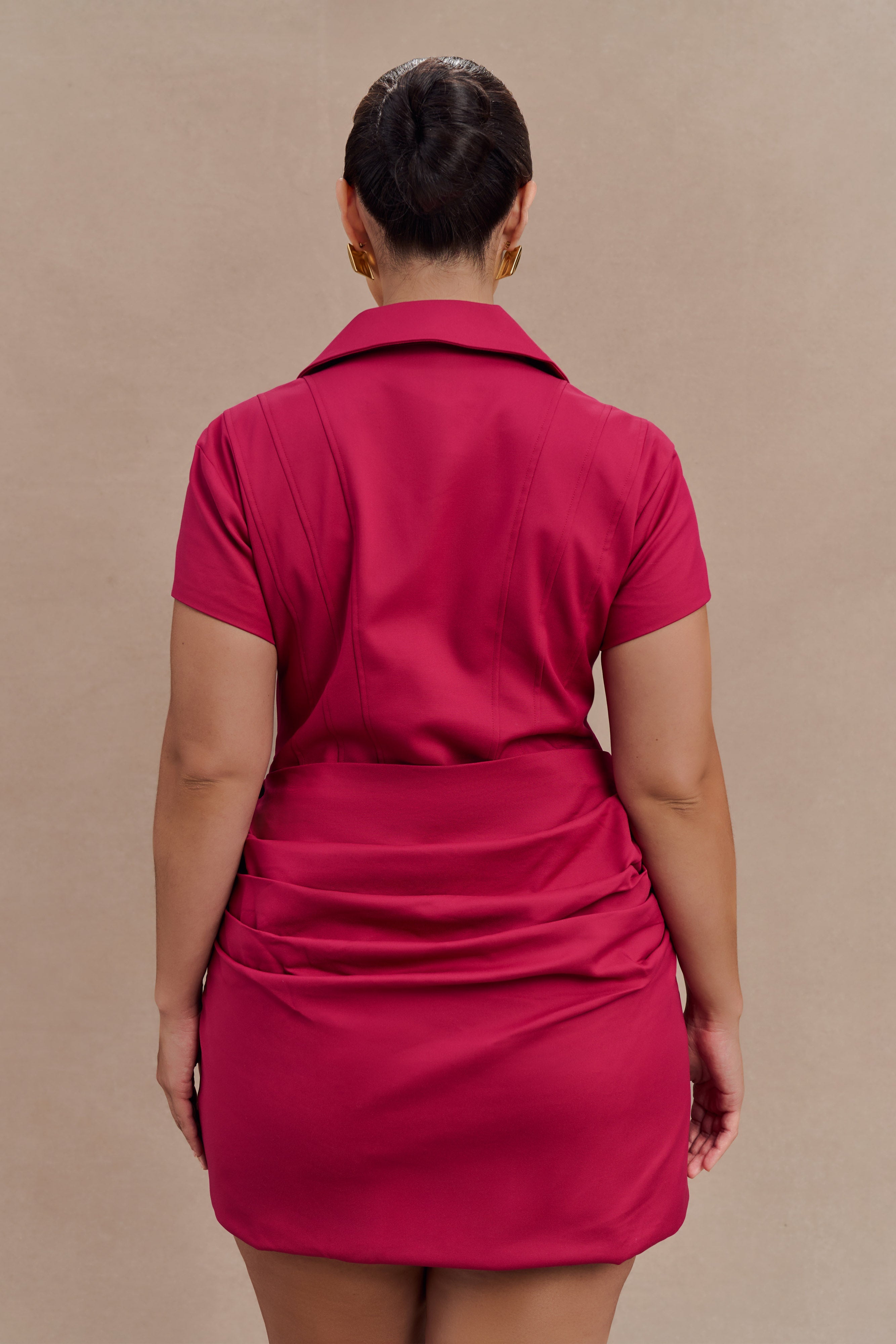 Collared Cotton Mini Dress with Boned Bodice & Draped Skirt | Tarryn