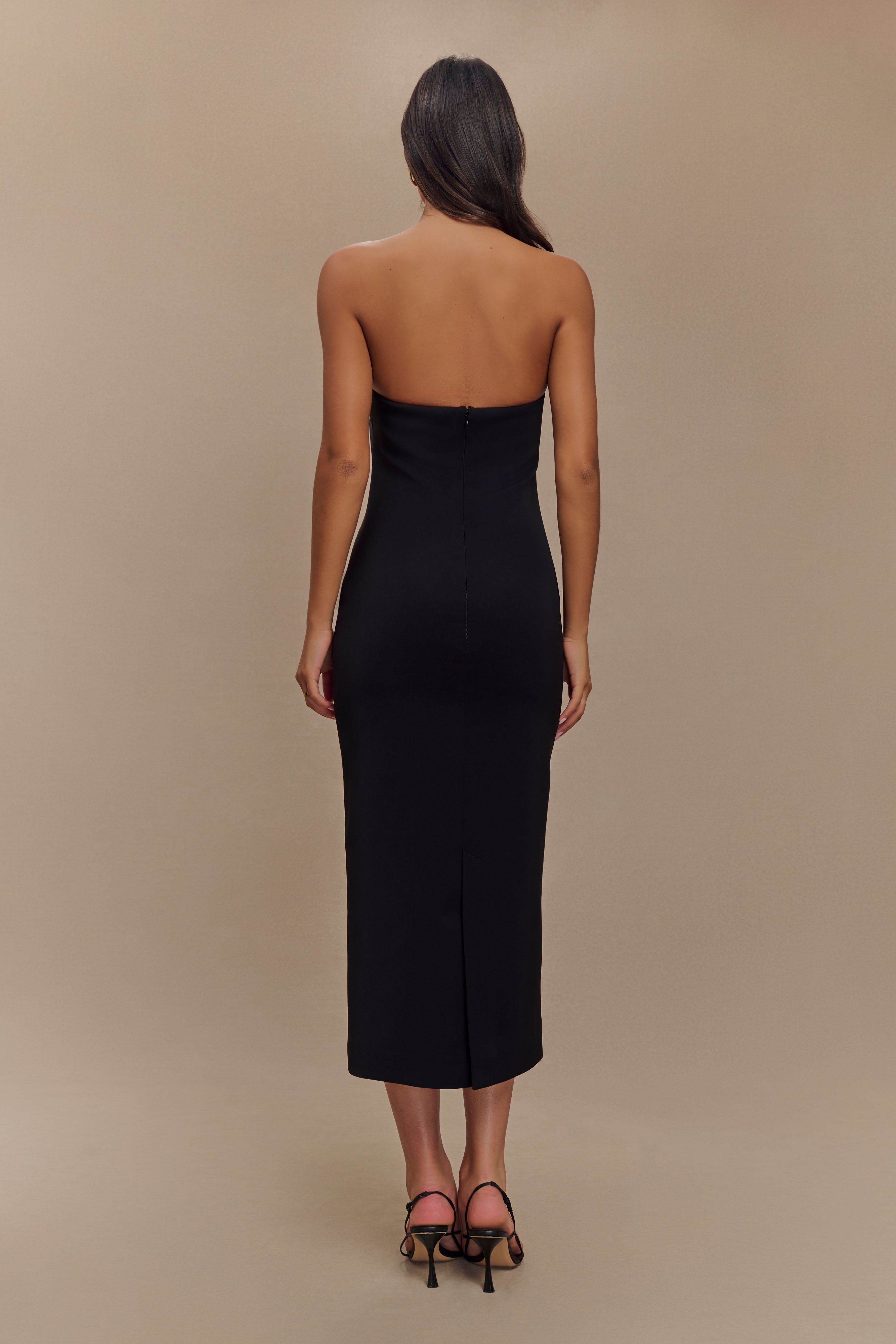 Strapless Midi Dress with Pockets & Back Vent | Sussan Black