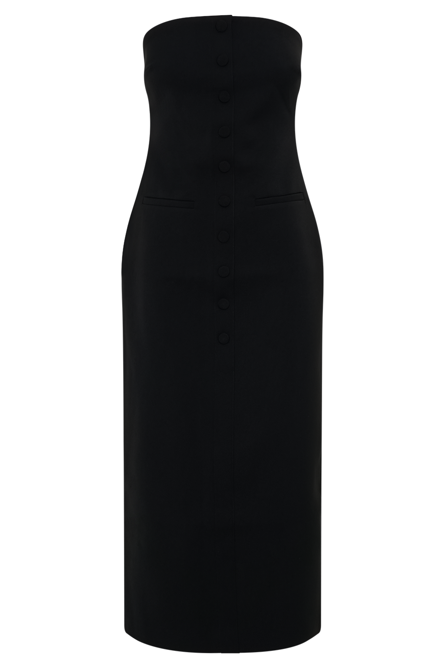 Strapless Midi Dress with Pockets & Back Vent | Sussan Black