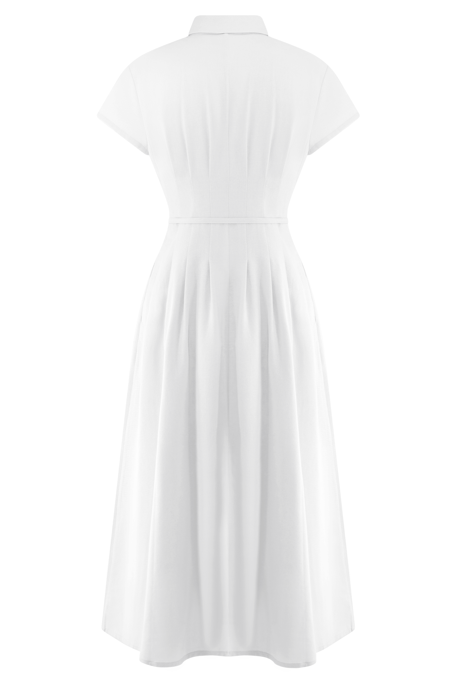 Buttoned Linen Midi Dress with Waist Tie | Aysha White
