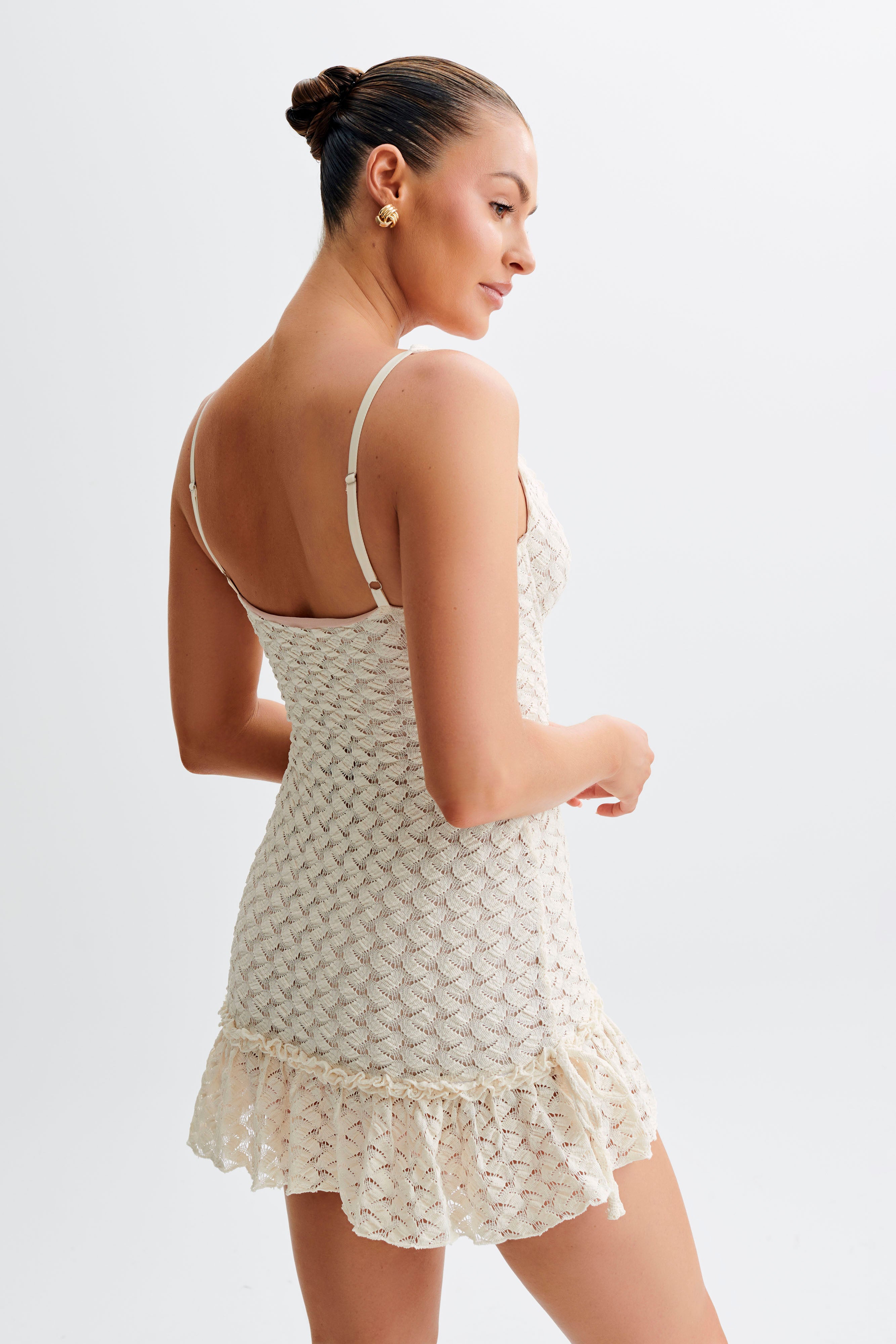 Lace Mini Dress with Bust Cups & Adjustable Straps | Marietta Ivory