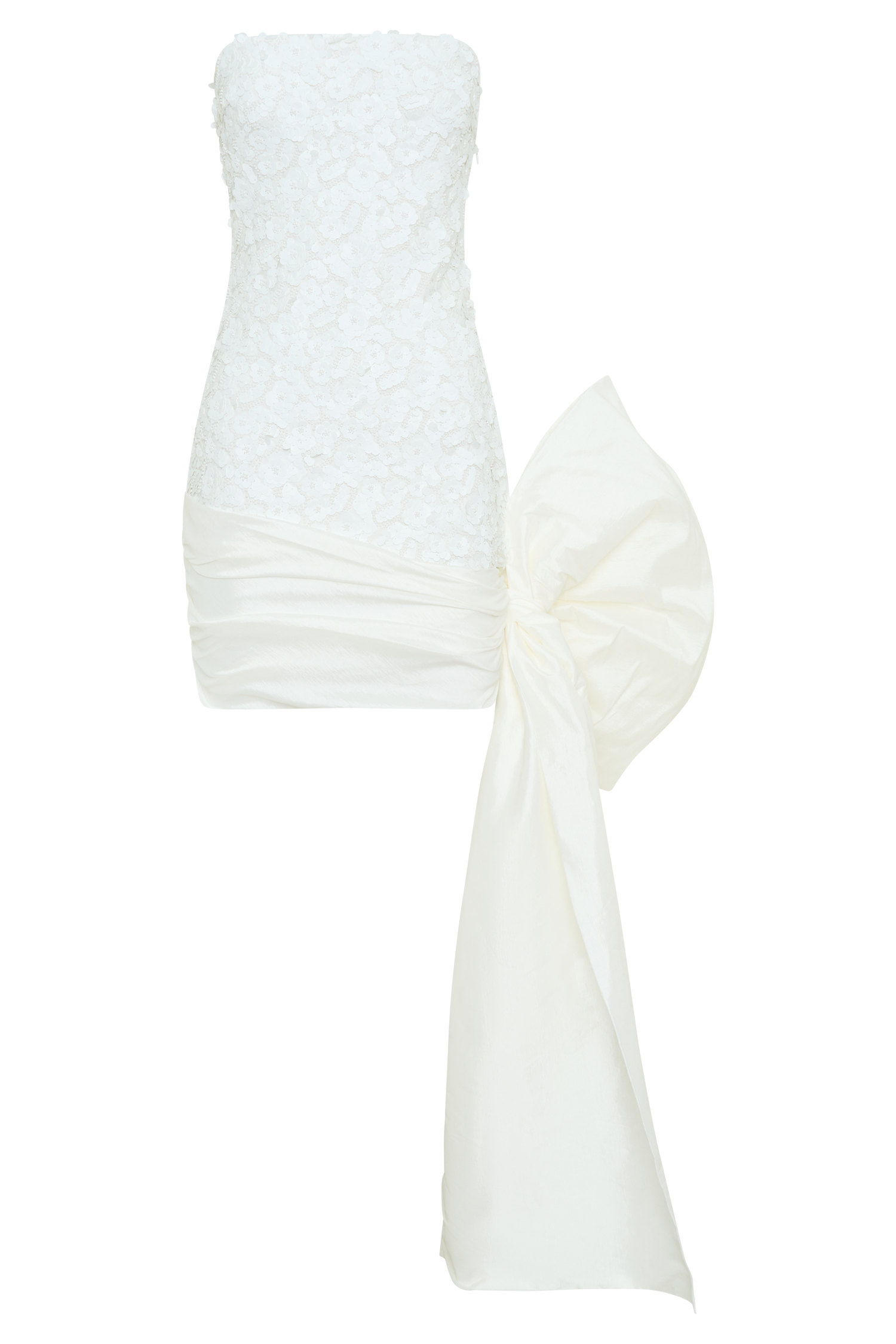 Strapless Sequin Mini Dress with Oversized Bow | Franka White