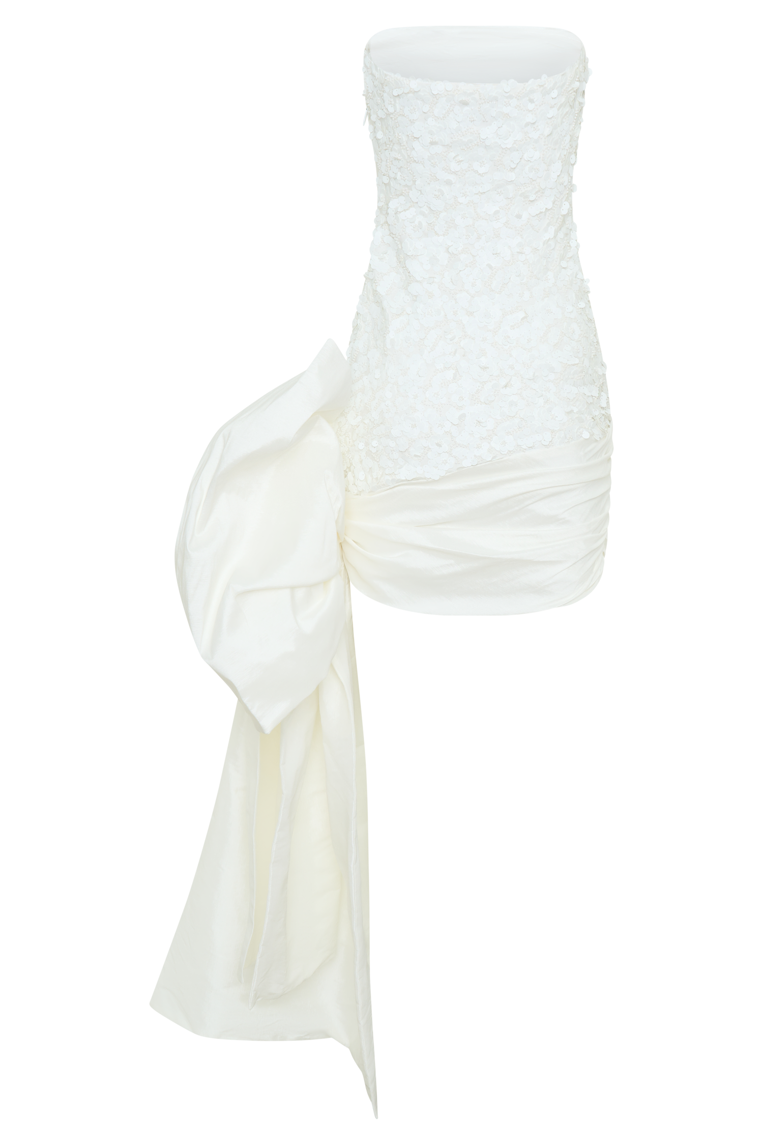 Strapless Sequin Mini Dress with Oversized Bow | Franka White