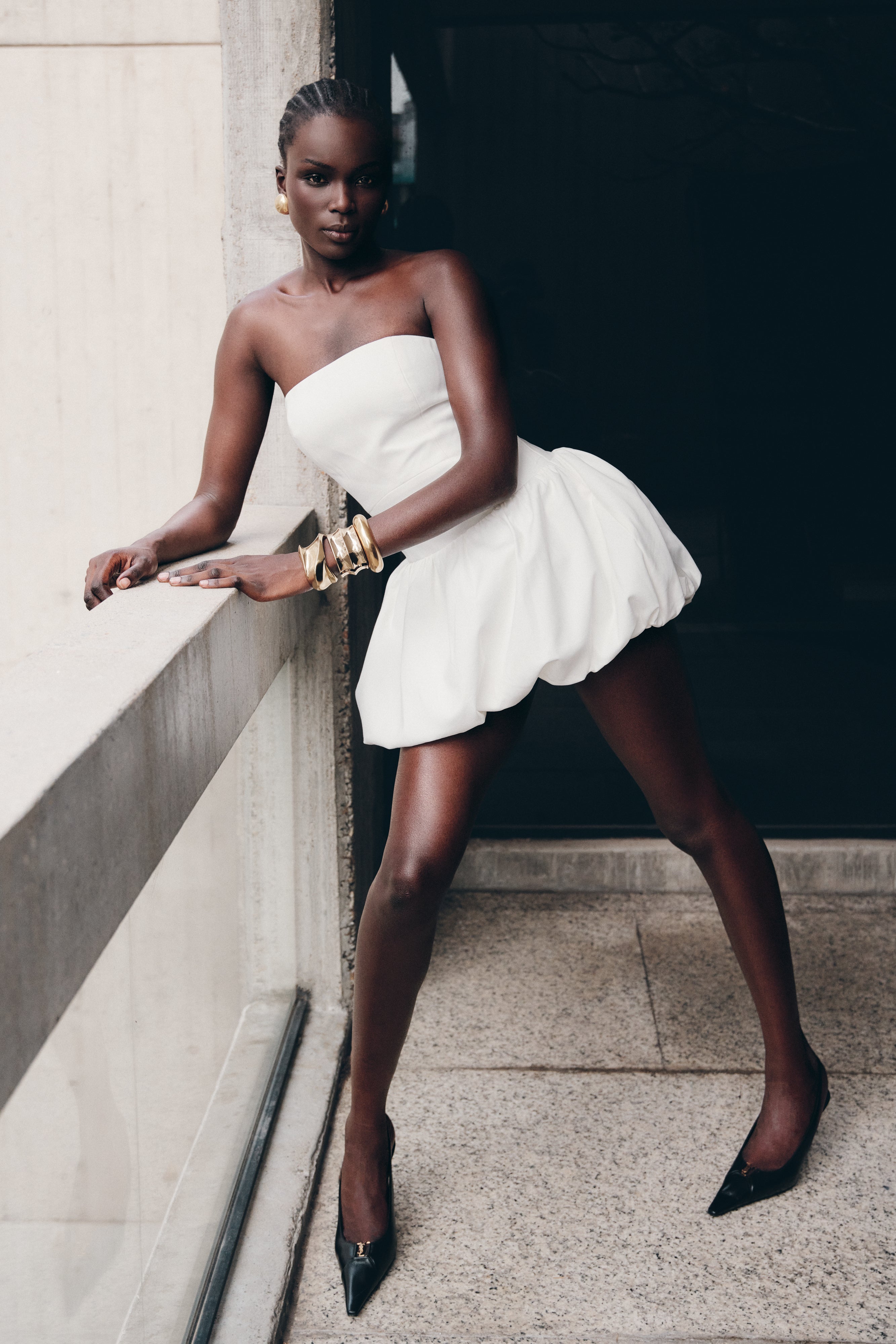 Strapless Bubble Mini Dress with Fitted Bodice | Clementina White