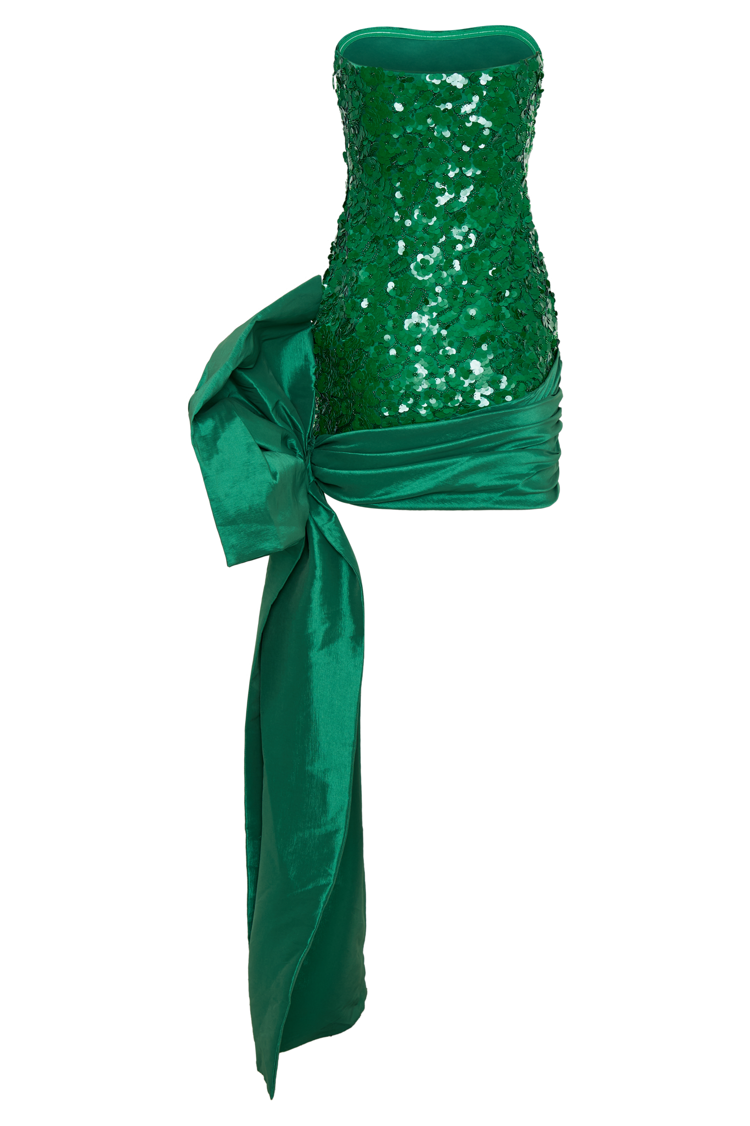 Strapless Sequin Mini Dress with Oversized Bow | Franka Emerald