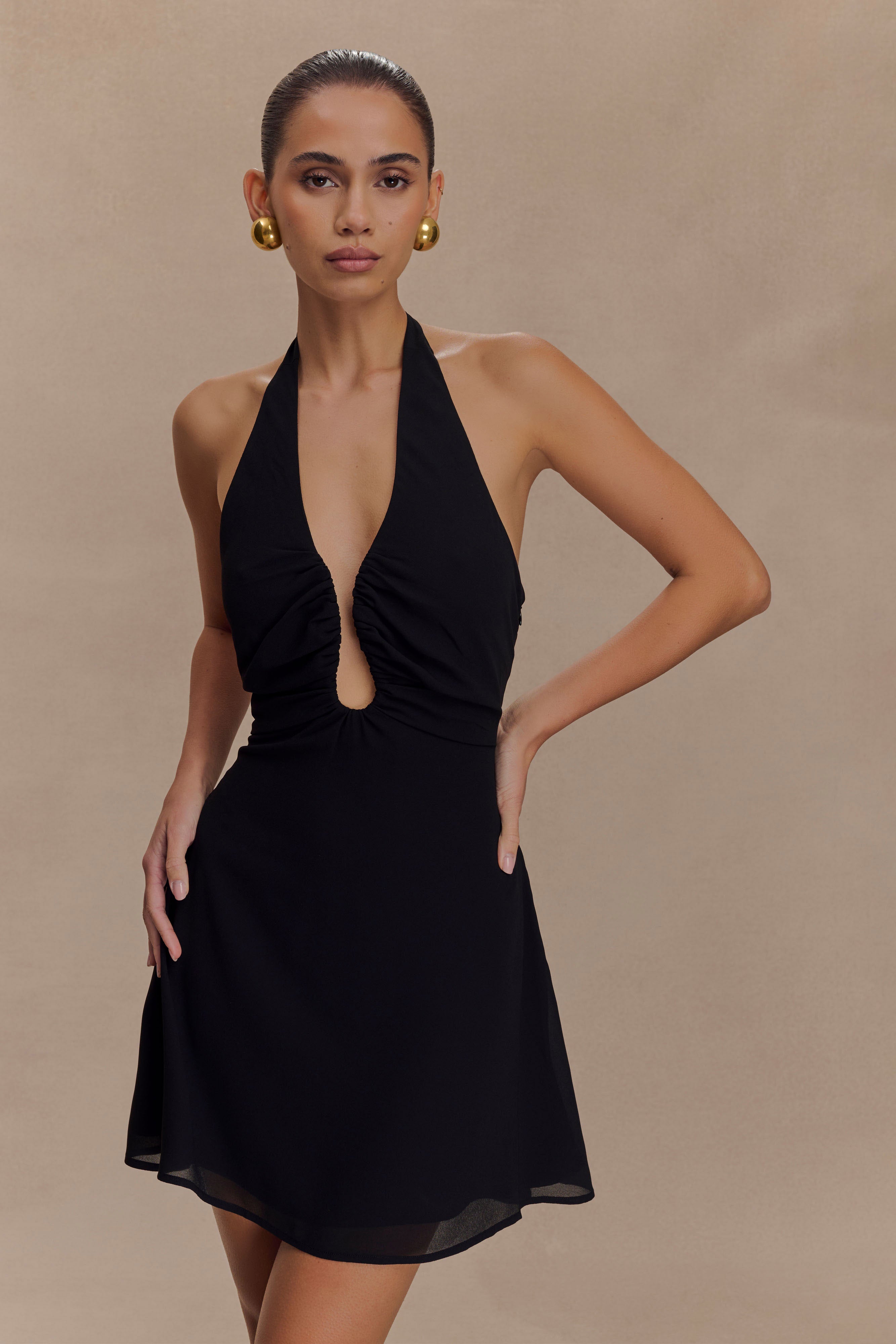 Chiffon Halter Mini Dress with Plunging Neckline | Malakhai