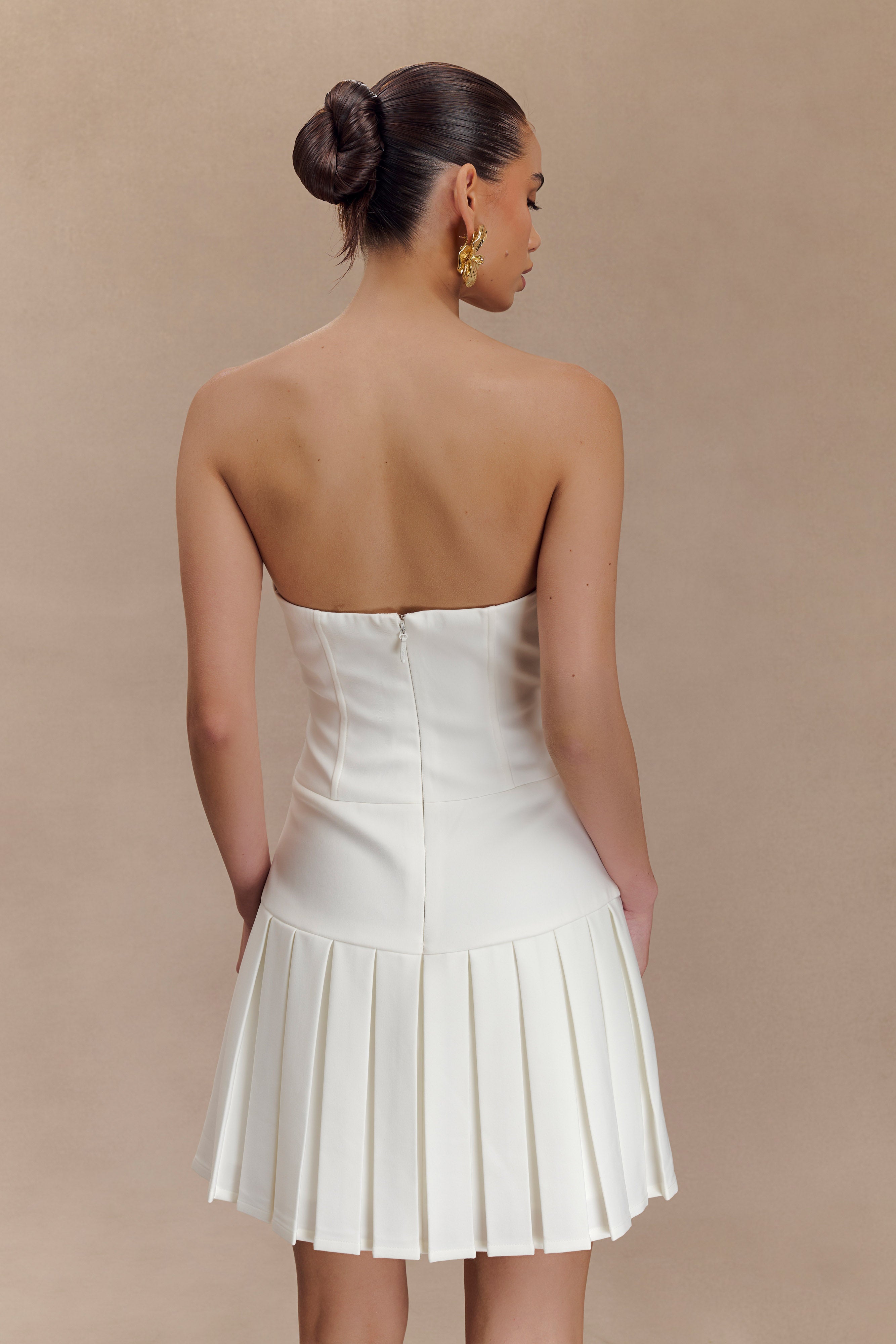 Pleated Mini Dress with Ties for Women | Naya White