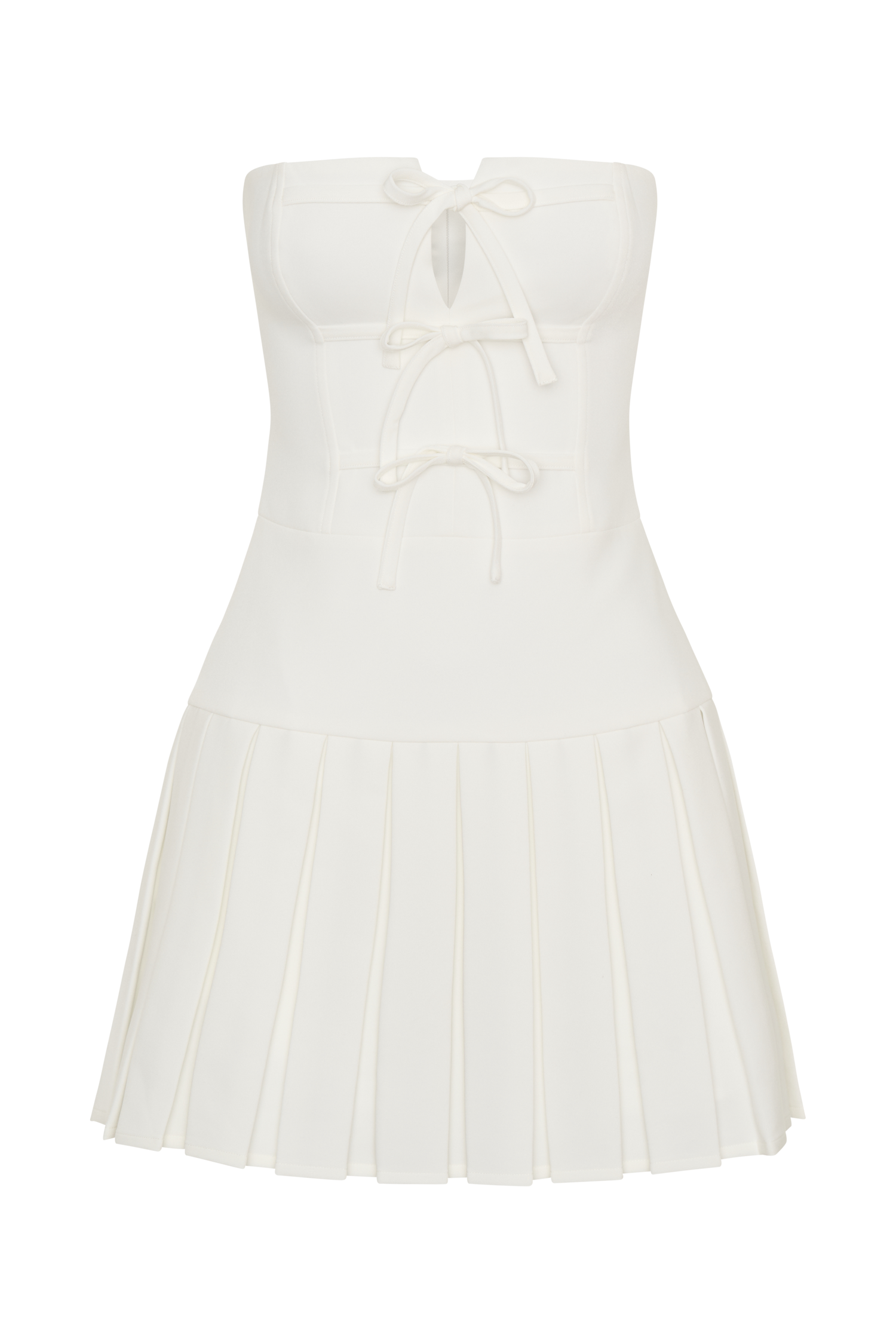 Pleated Mini Dress with Ties for Women | Naya White