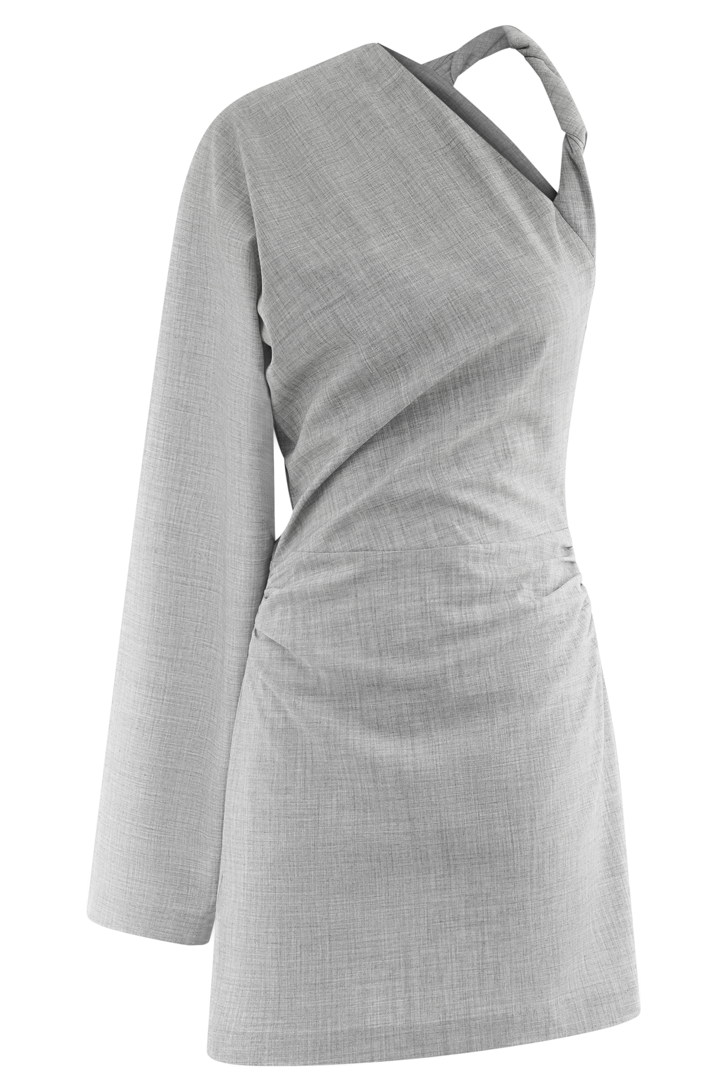 One-Shoulder Mini Dress with Twisted Strap | Dorian Charcoal Marle