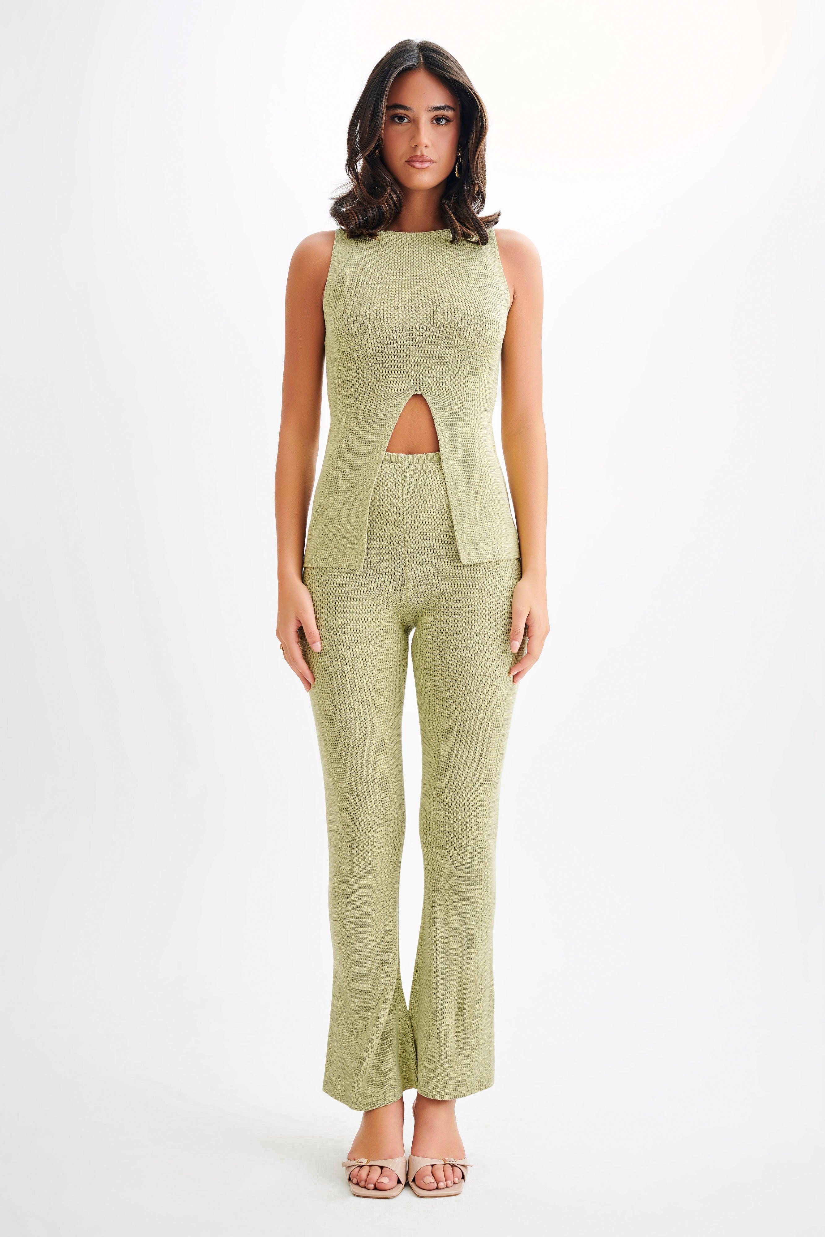Knit Tank Top with Split Neckline & Longline Silhouette | Ridley