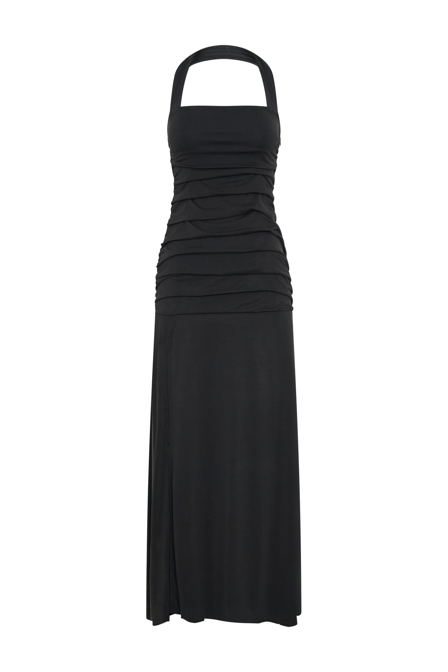 Halter Maxi Dress with Ruched Bodice & Leg Split | Bentley Peached Jersey