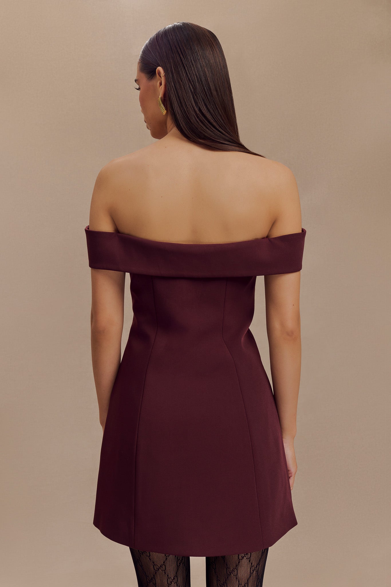 Off Shoulder Mini Dress with Bardot Neckline | Noelle Suiting Dress
