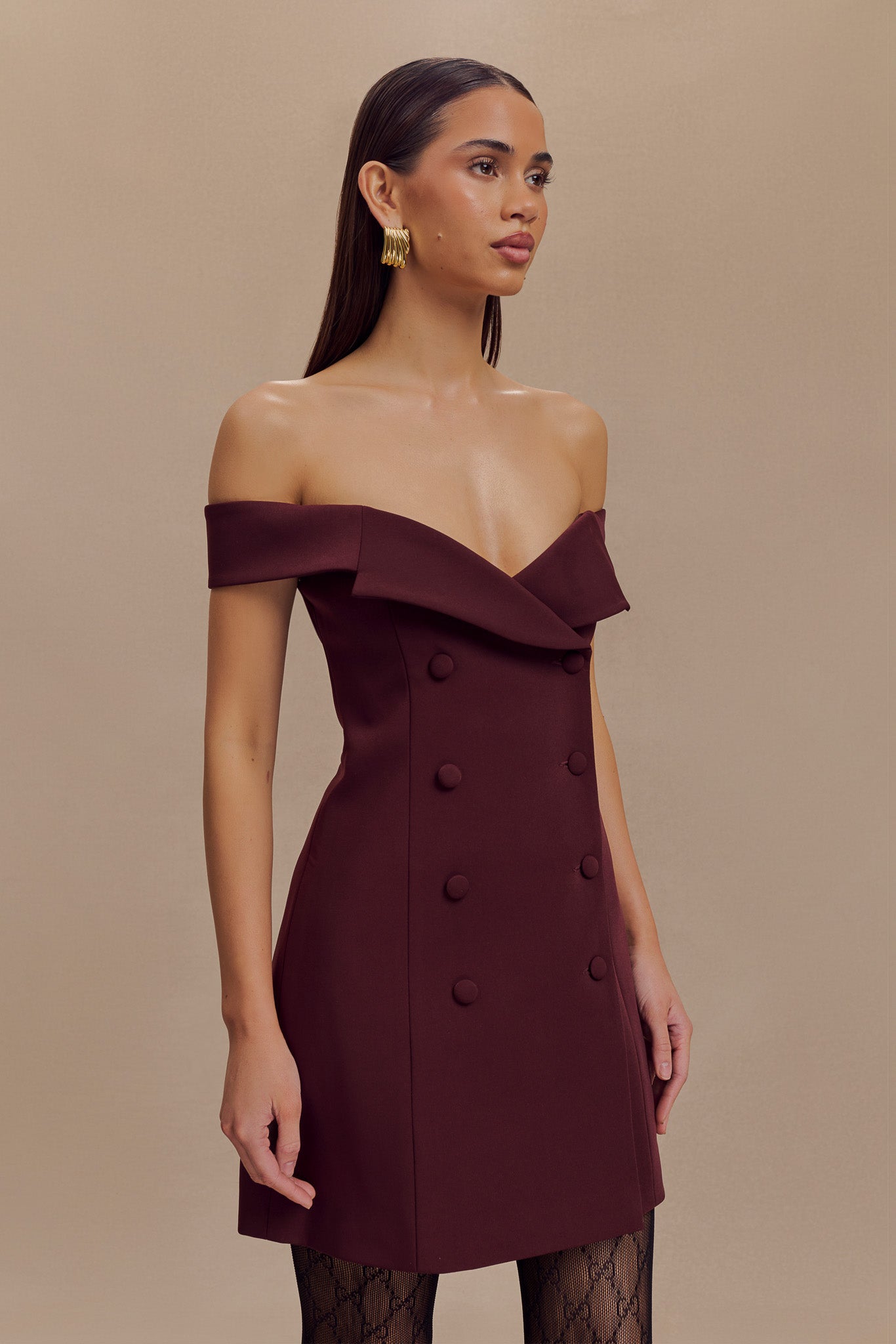 Off Shoulder Mini Dress with Bardot Neckline | Noelle Suiting Dress